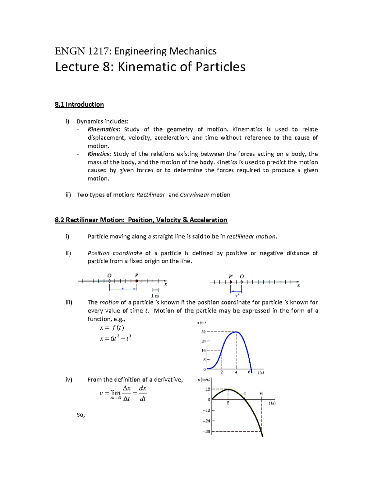 Lecture 08 Kinematic of Particle - ENGN 1217: Engineering Mechanics ...