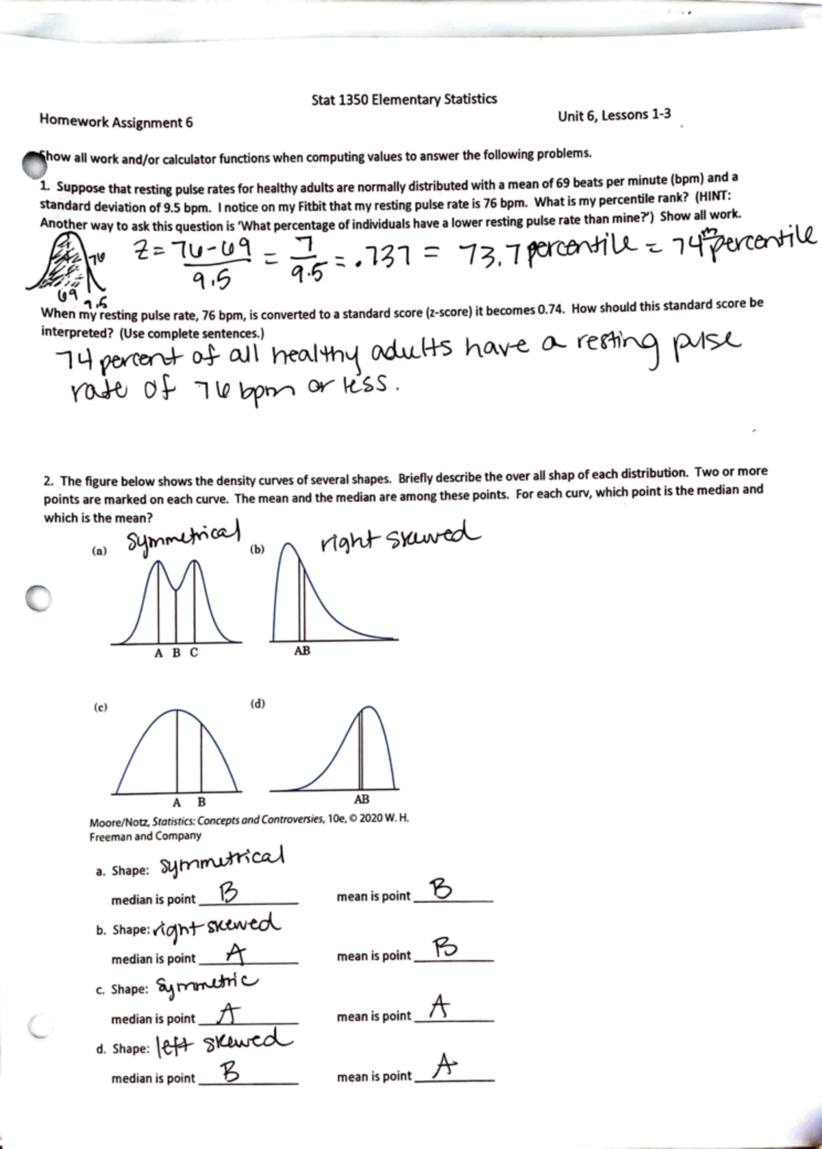 unit data and statistics homework 6 answer key