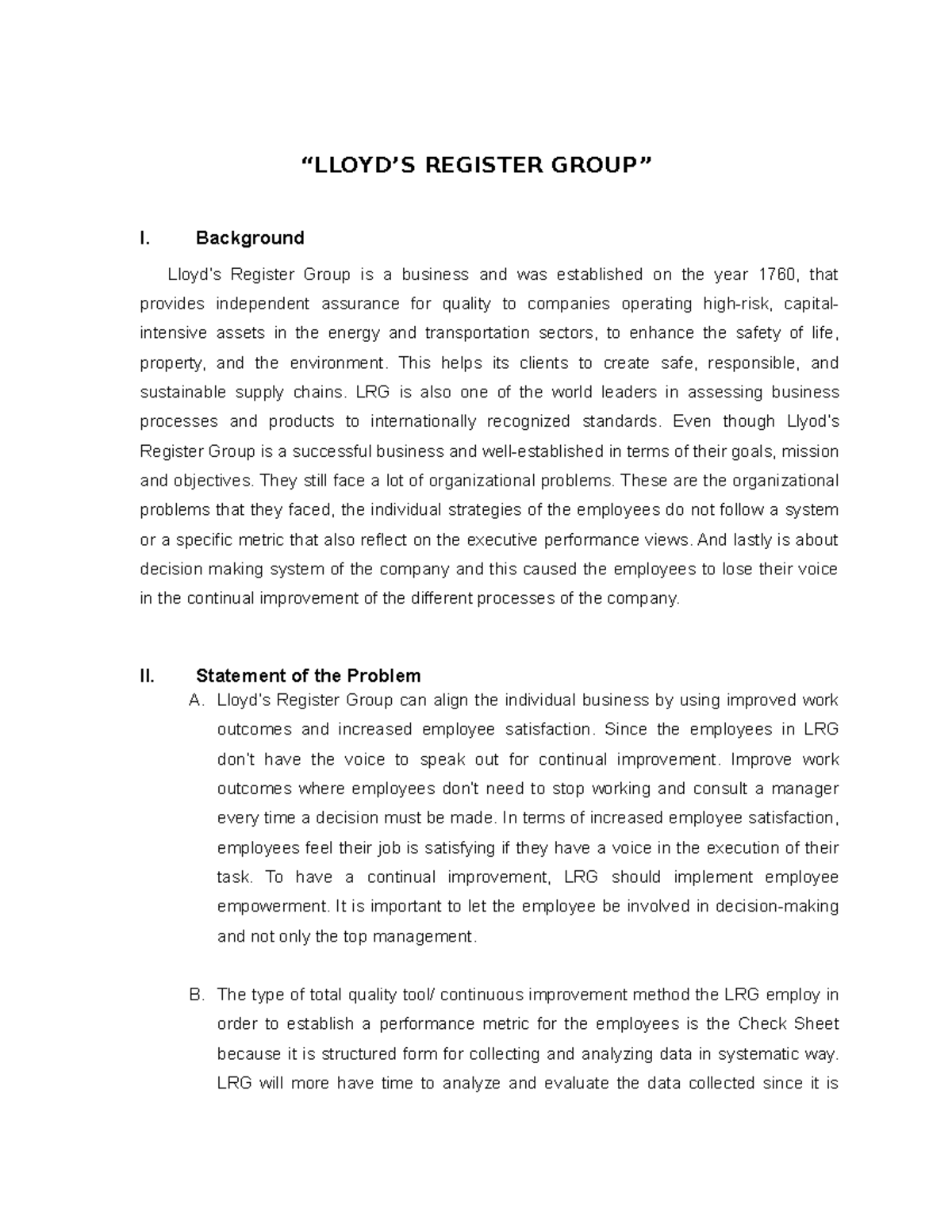 Lloyd'S Register Group 11 TP 1 - “LLOYD’S REGISTER GROUP” I. Background ...