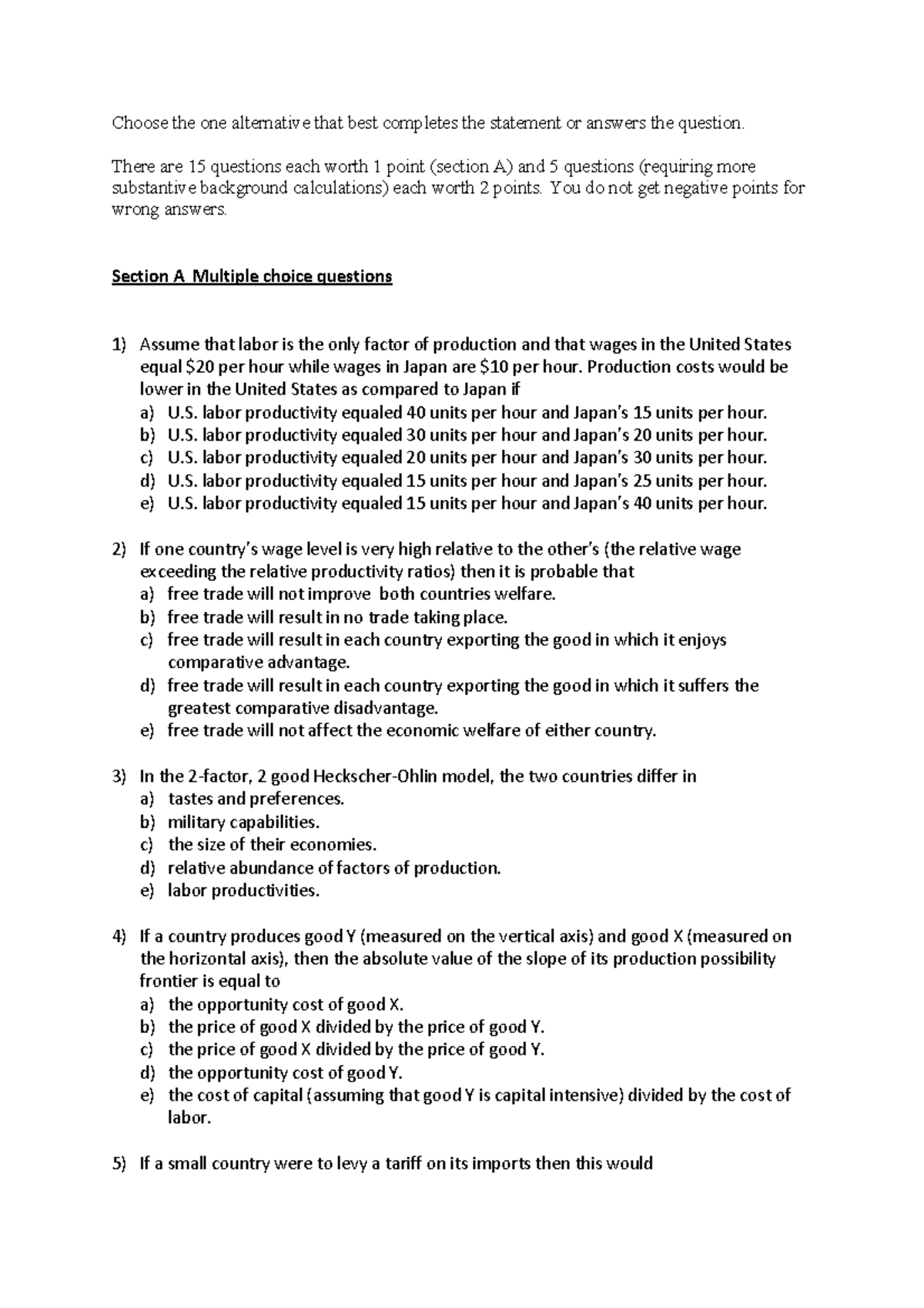 Mock Exam - Mock Exam International Economics 1 - Choose The One ...