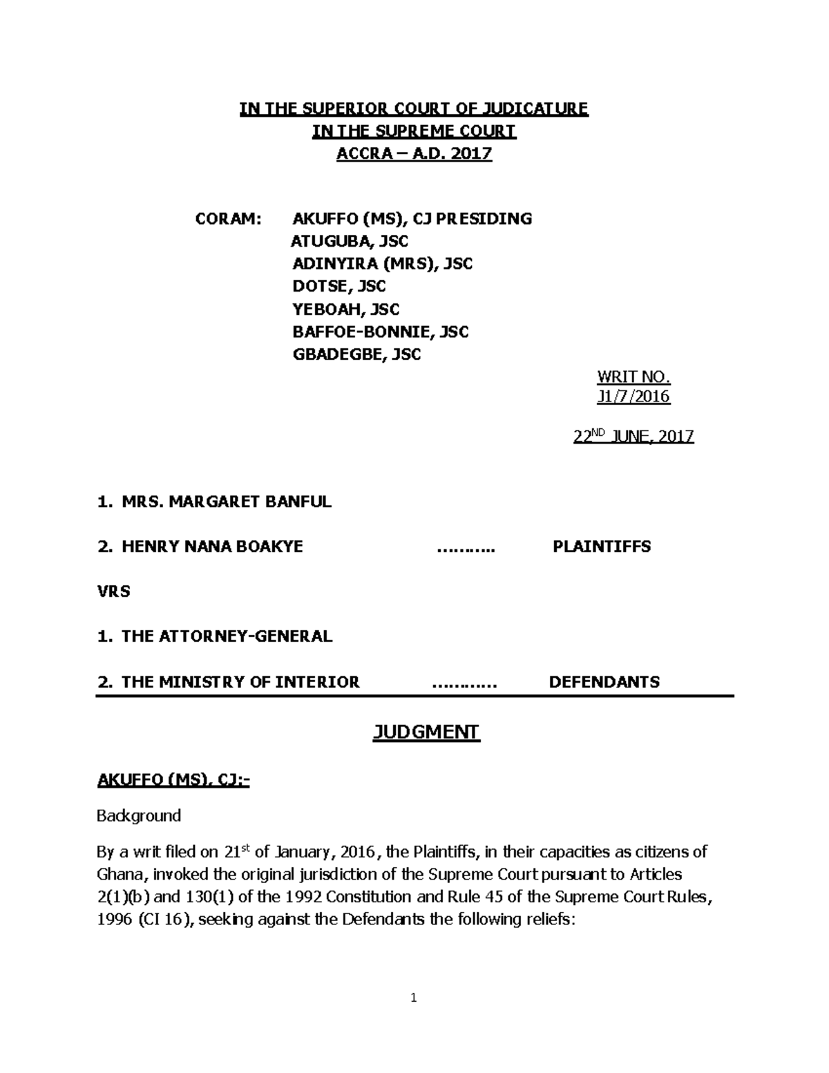 Gitmo 2 CASE 2017ghasc21 IN THE SUPERIOR COURT OF JUDICATURE IN THE