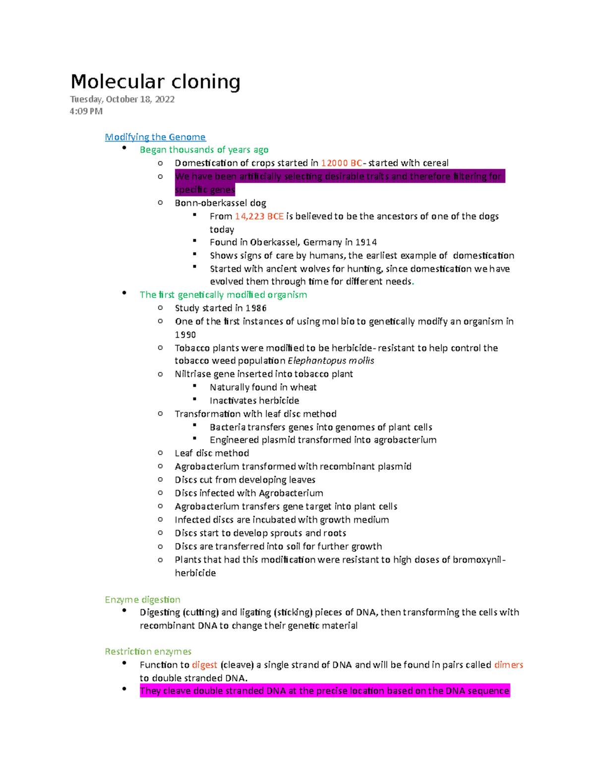Molecular cloning notes Molecular cloning Tuesday, October 18, 2022