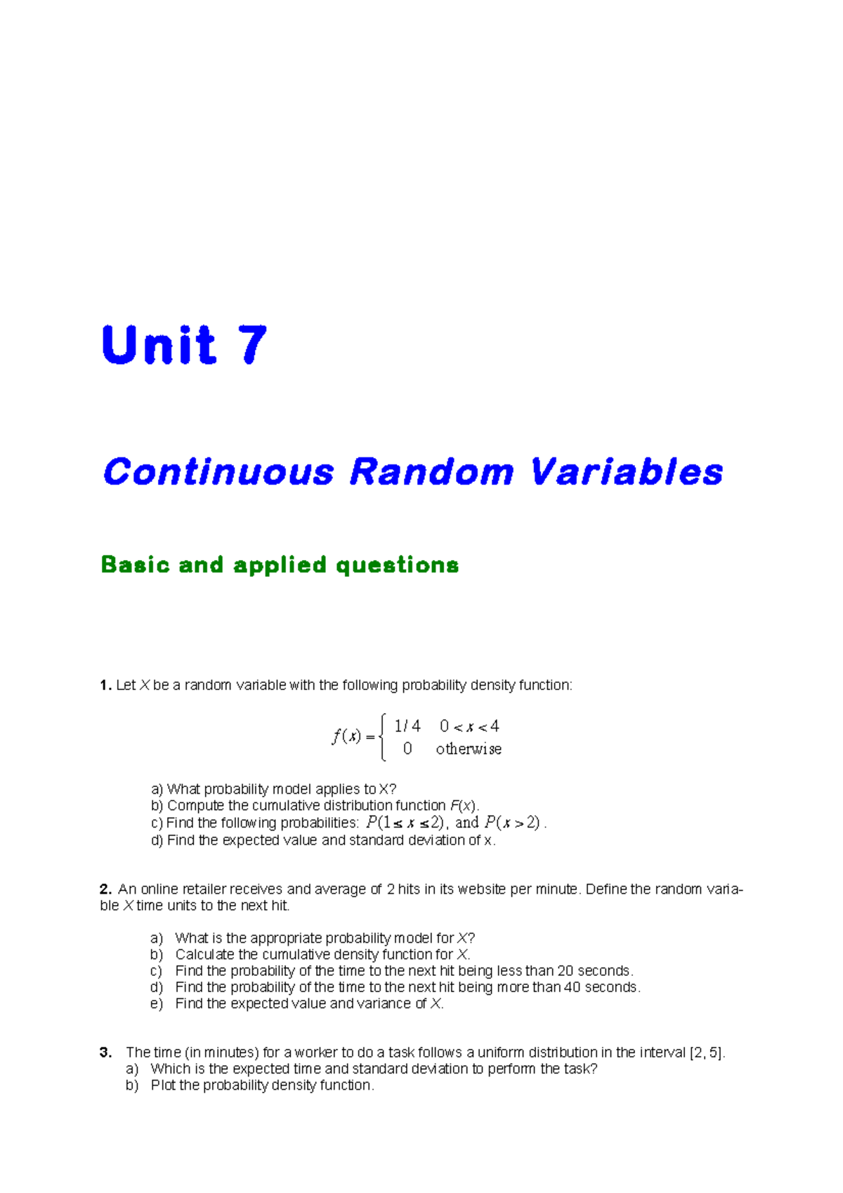 Unit7 - Apuntes 7 - Unit 7 Continuous Random Variables Basic and ...