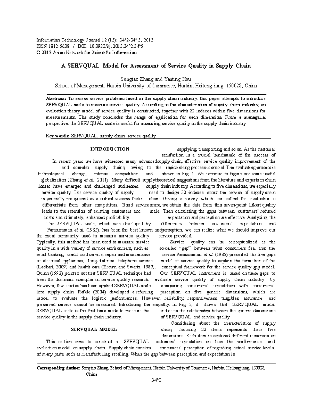 A Servqual Model for Assessment of Service Quality in Supply Chain ...