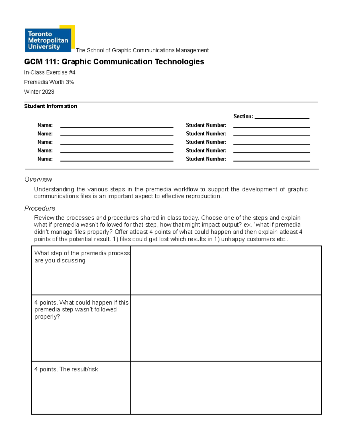GCM111 In Class Exercise 4 - The School of Graphic Communications ...