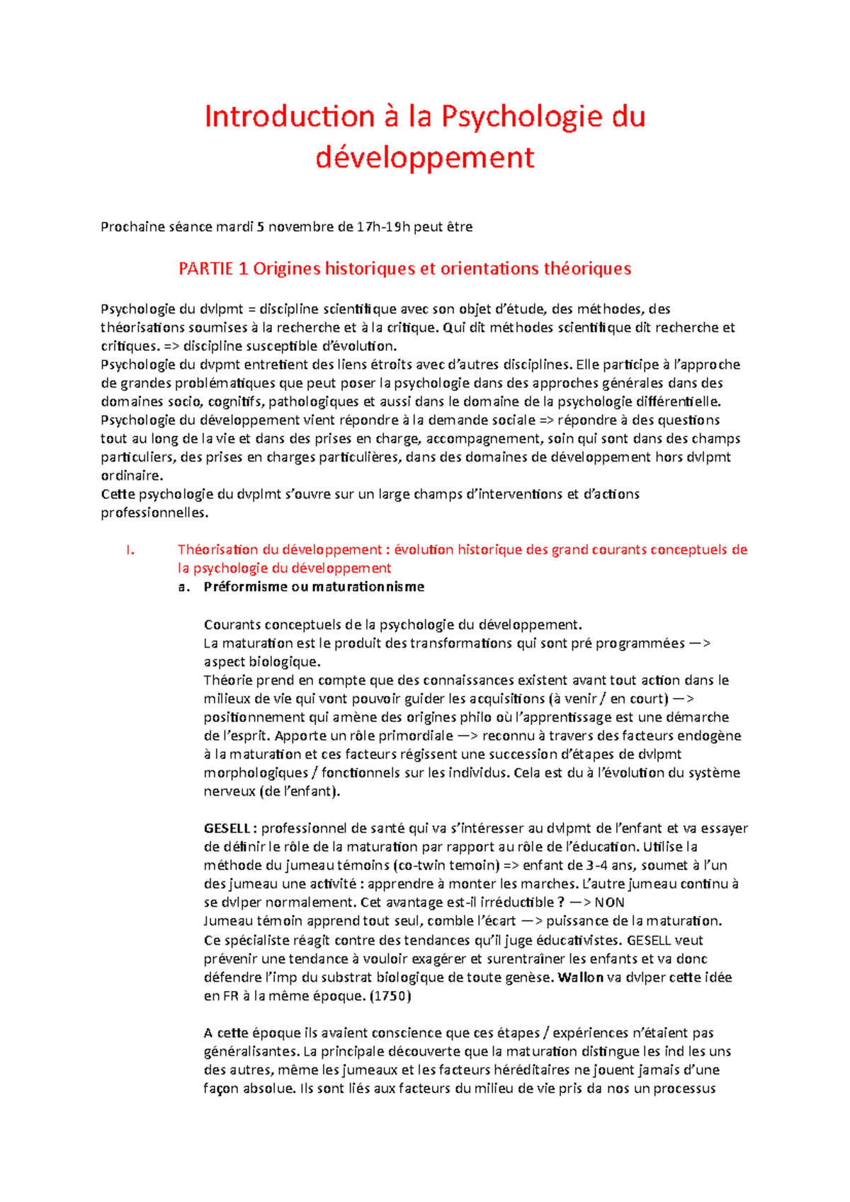 CM Intro à la Psychologie du développement S1 - Warning: TT: undefined ...