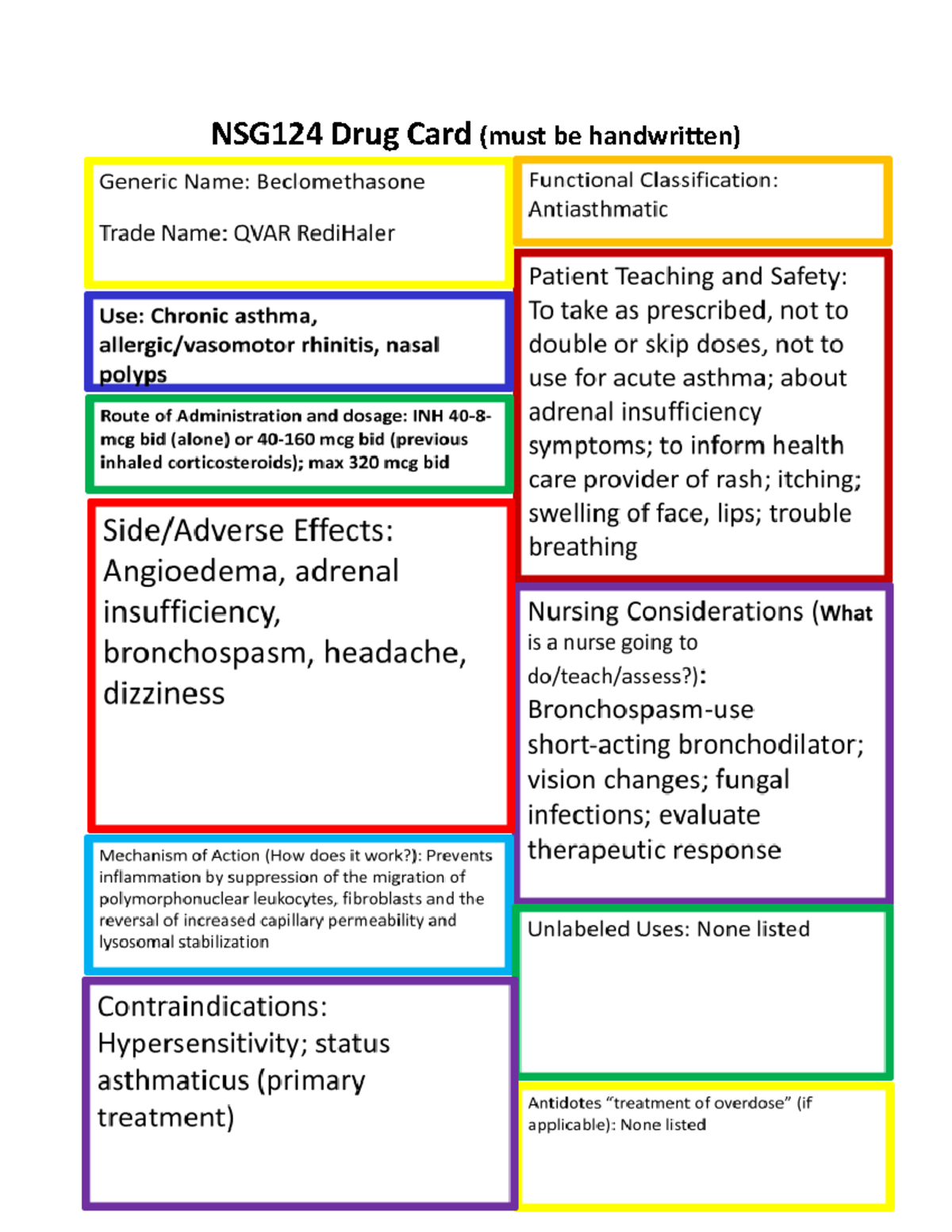 Beclomethasone-Inhaled - NSG 124 - NSG124 Drug Card(must Be Handwritten ...