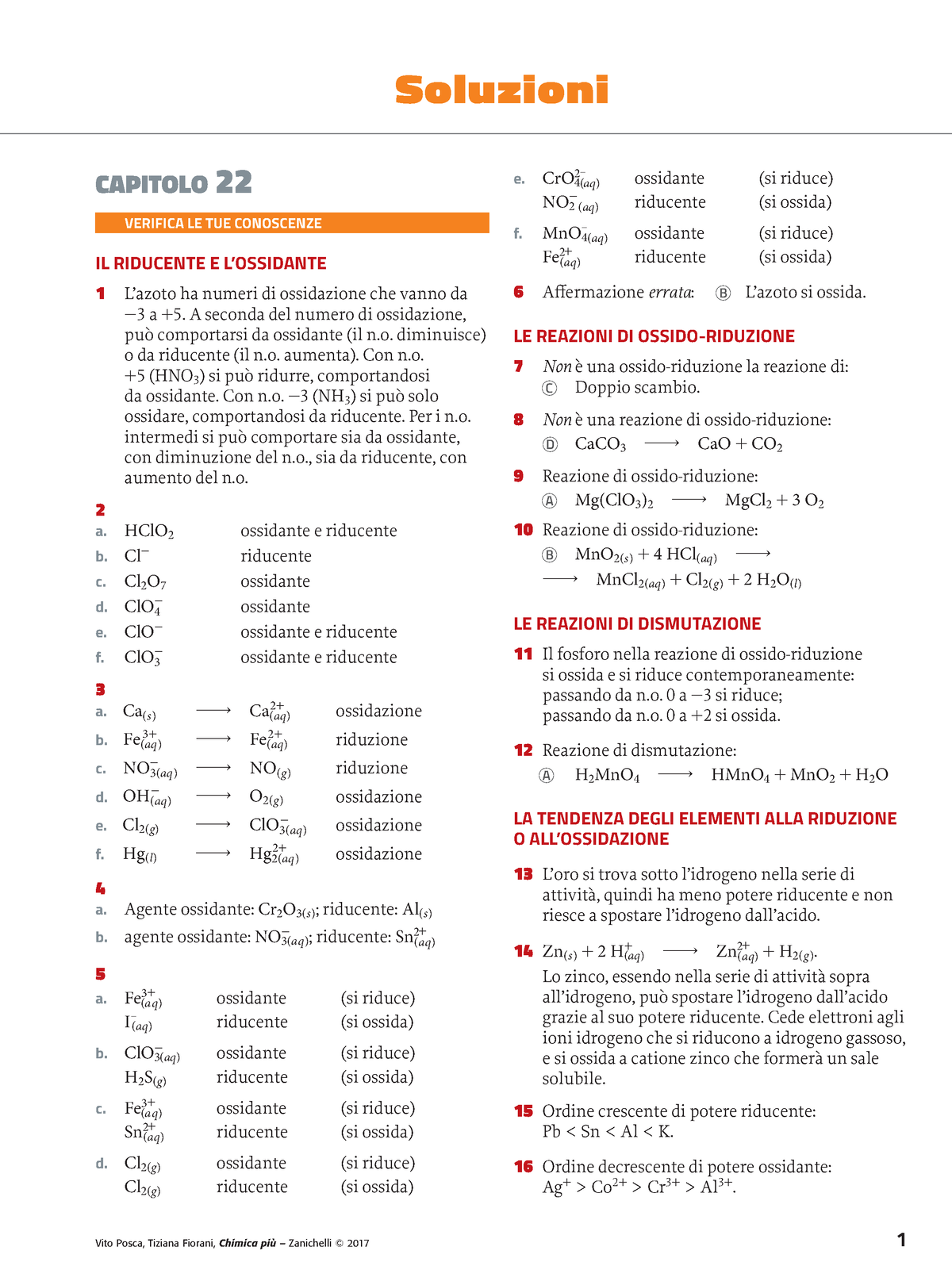 Soluzioni Esercizi Cap 22 Chimica - Soluzioni VERIFICA LE TUE