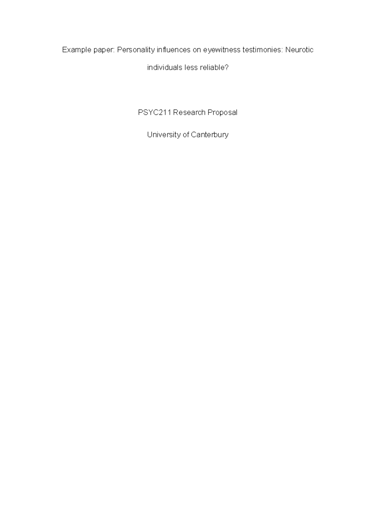 Example paper - PSYC211 exemplar - Example paper: Personality ...