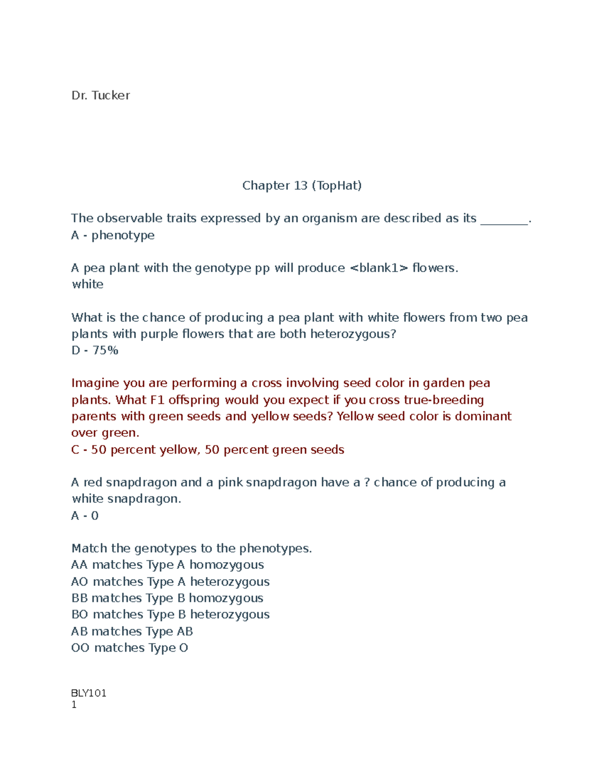 BLY101 Chapter 13 - Life Science 1, MindTap and TopHat assignment Dr ...
