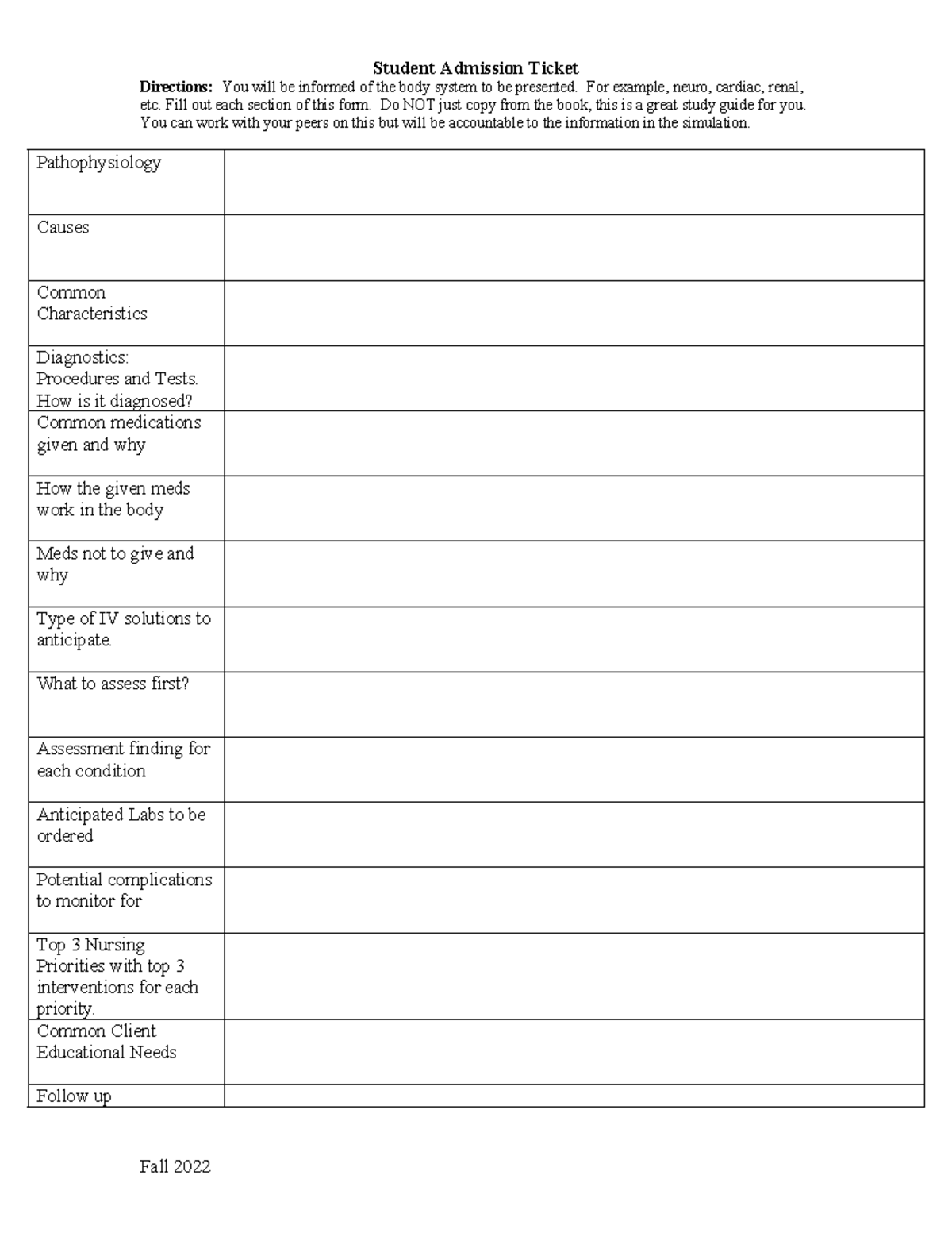 Admission Ticket Template - Student Admission Ticket Directions: You ...