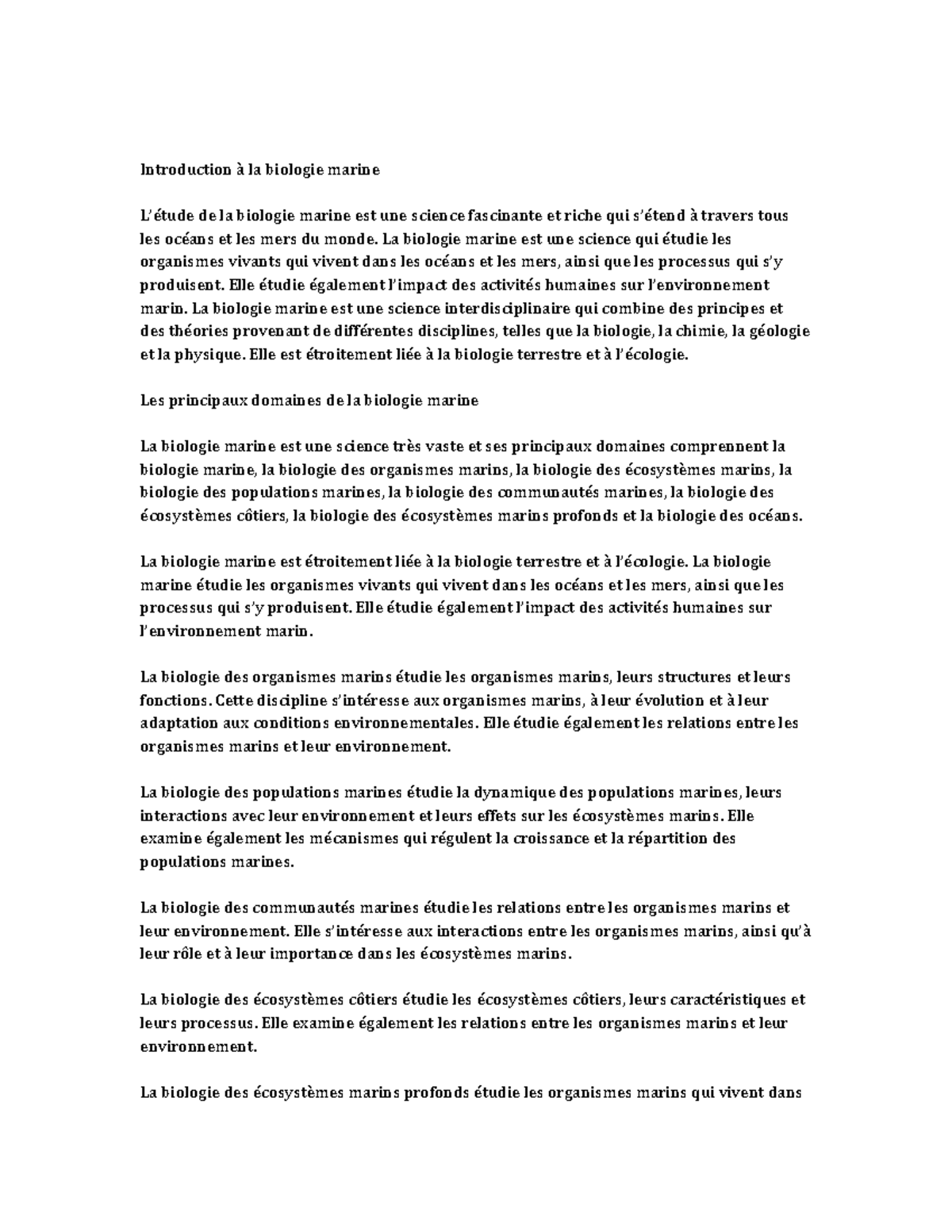 Marine Biology Introduction à la biologie marine L’étude de la — free download