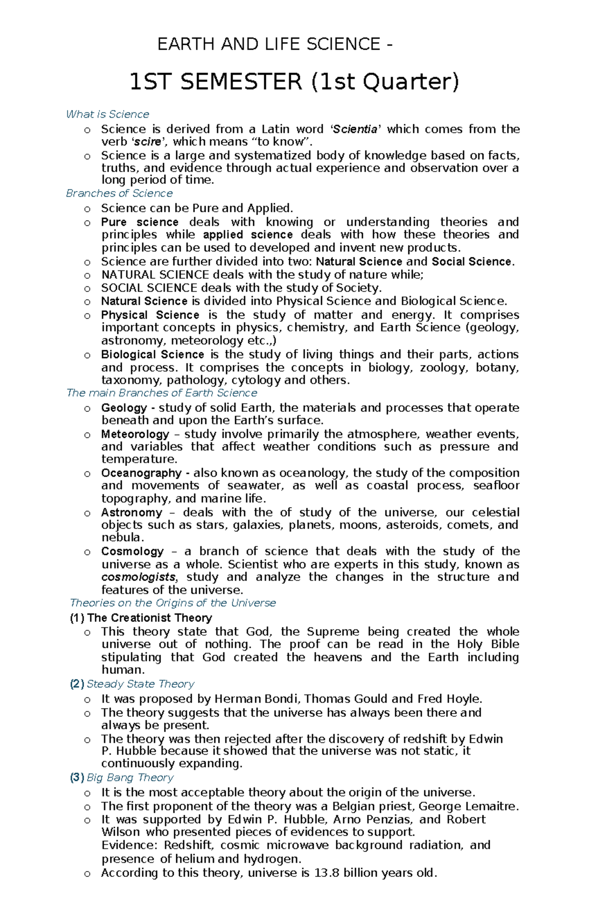 Earth-AND-LIFE- Science-NOTE-PART1 - NOTES 1ST SEMESTER (1st Quarter ...