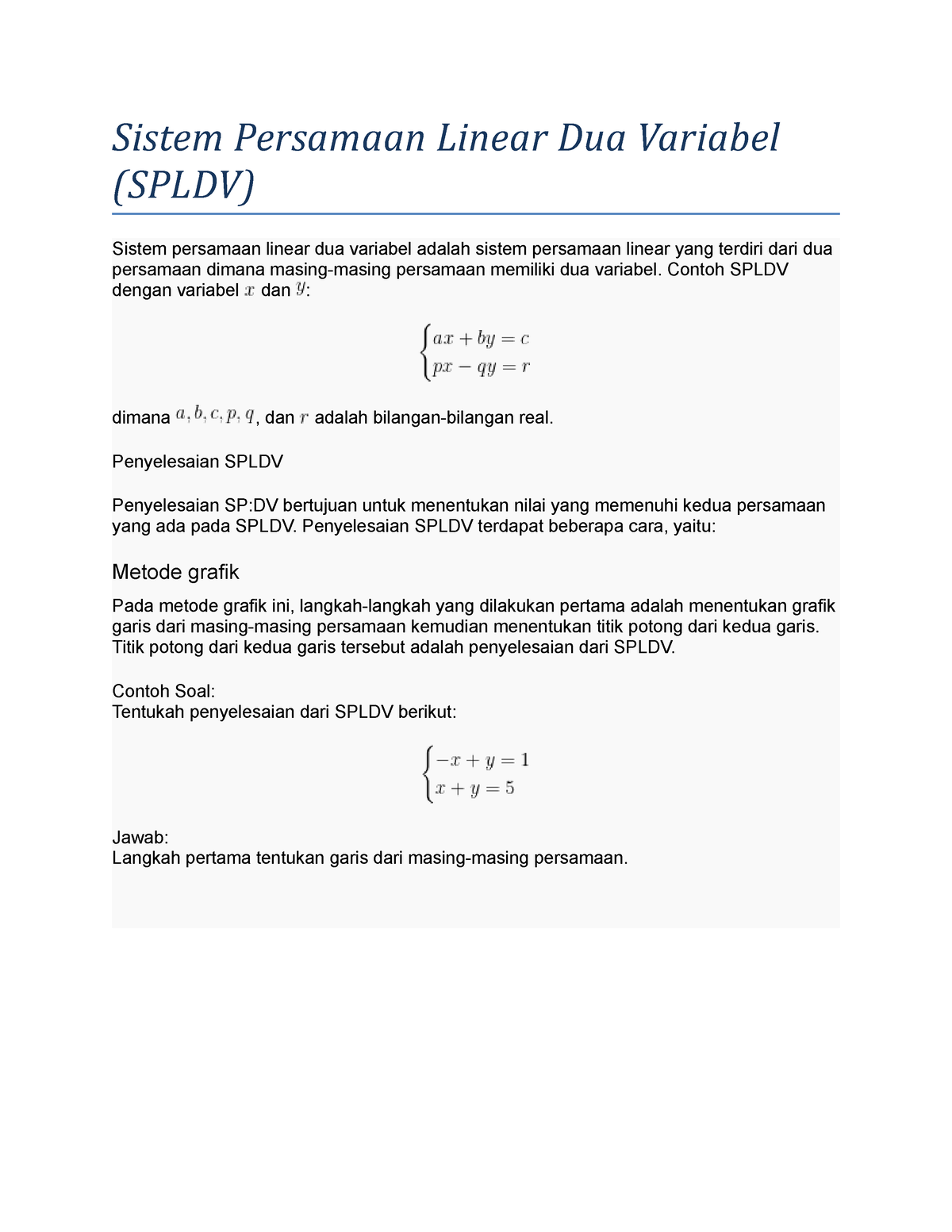 Sistem Persamaan Linear Dua Variabel - Sistem Persamaan Linear Dua ...