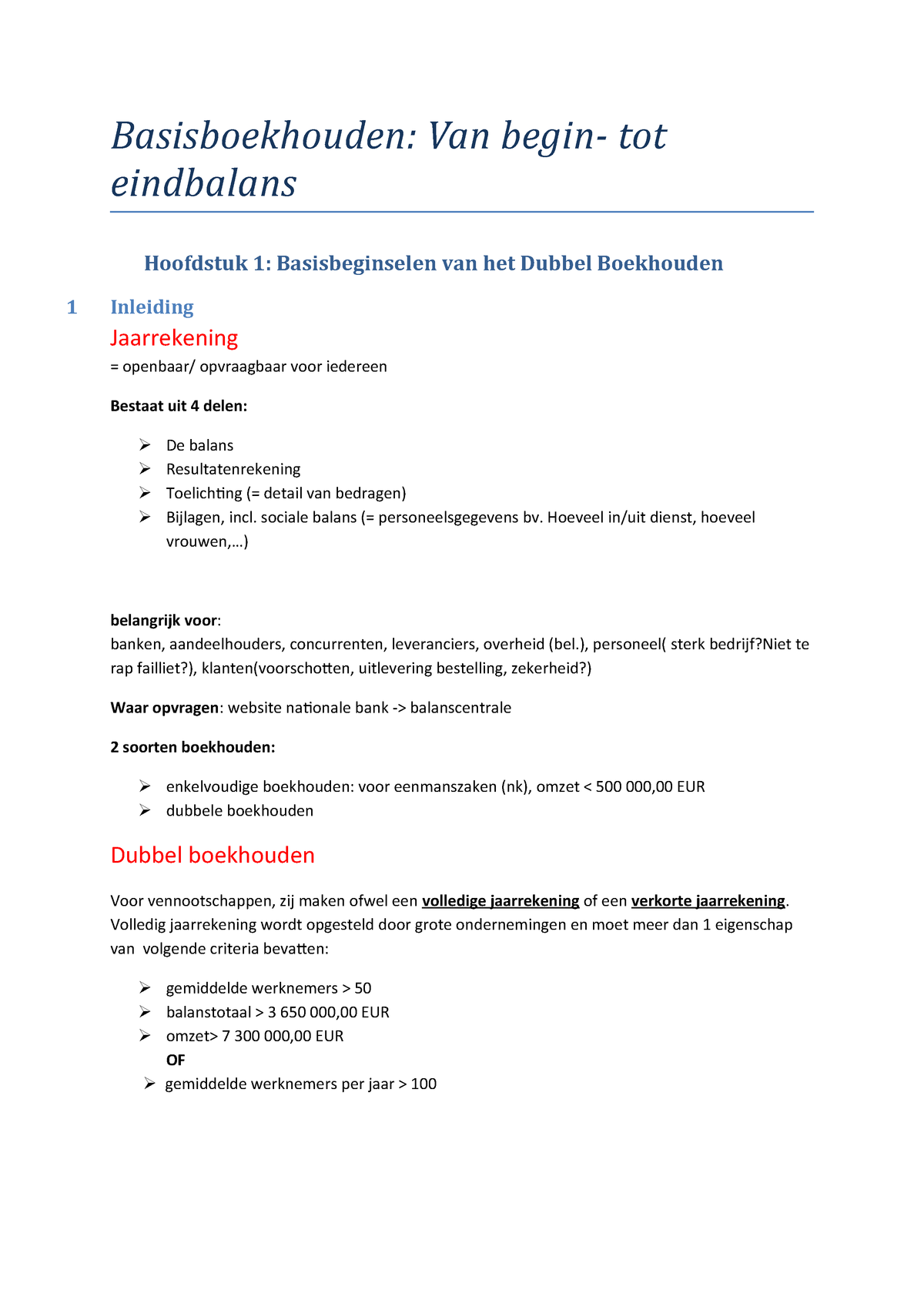 Samenvatting Handboek Boekhouden - Dubbel Boekhouden: Basisbeginselen ...