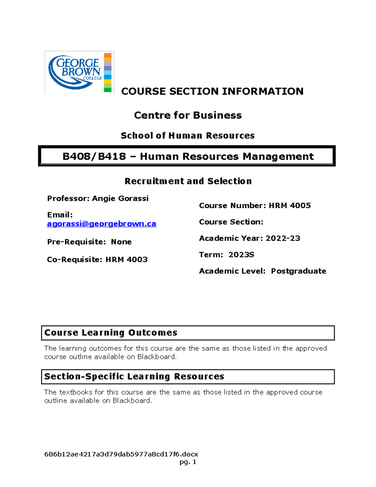 HRM4005 - Recruitment and Selection - Angie - COURSE SECTION ...