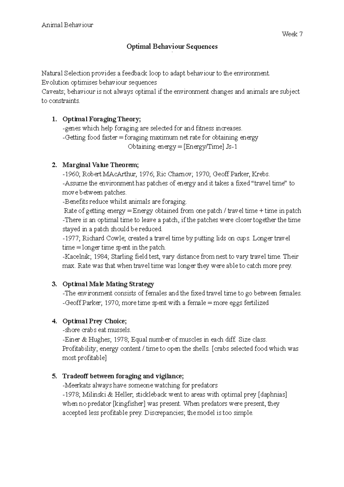 Optimal Behaviour Sequences week 7 Animal Behaviour Week 7 Optimal