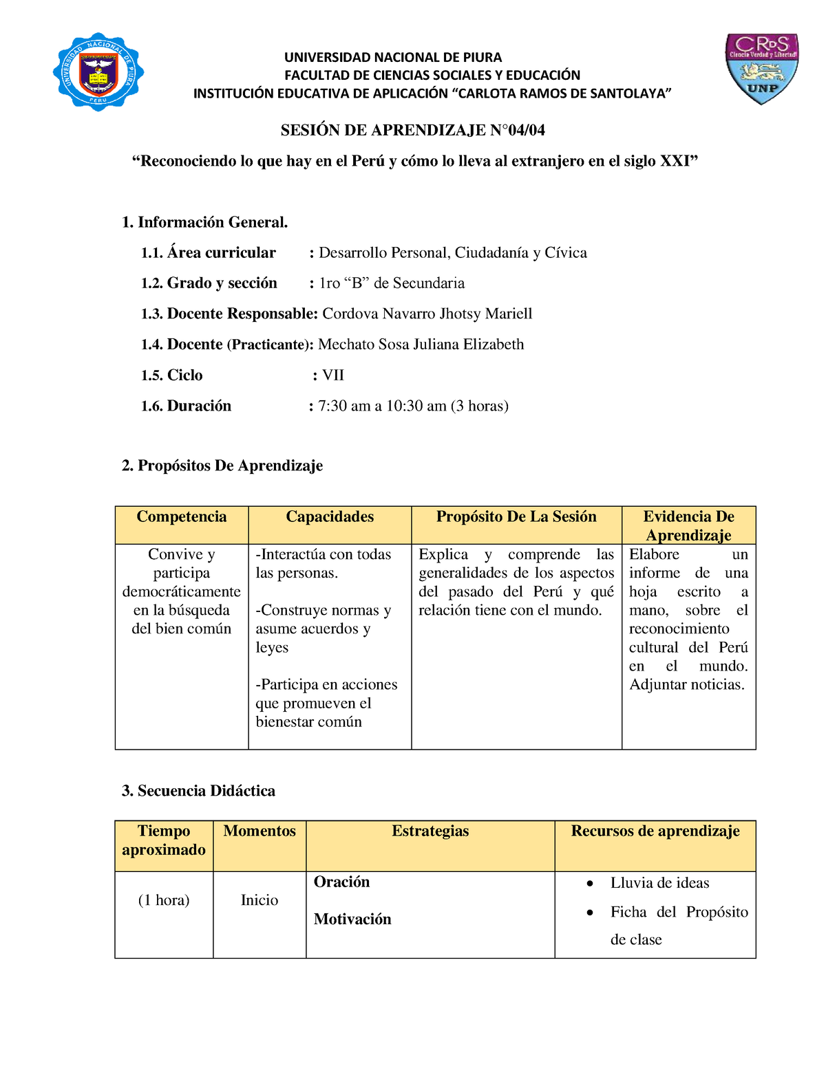 Sesion De Aprendizaje N°04 (18) - FACULTAD DE CIENCIAS SOCIALES Y ...