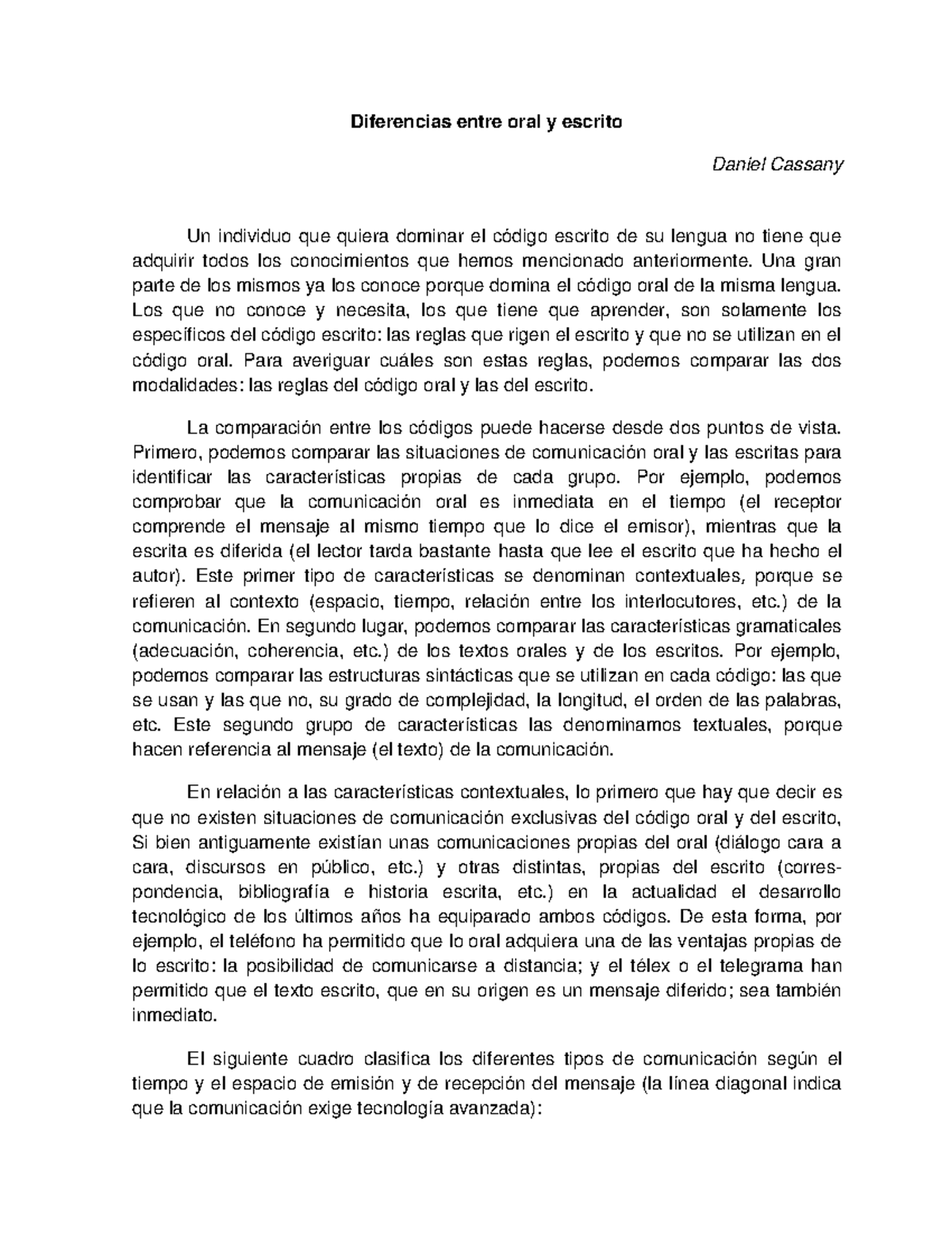 Diferencia Oral Y Escrito Diferencias Entre Oral Y Escrito Daniel Cassany Un Individuo Que 2079