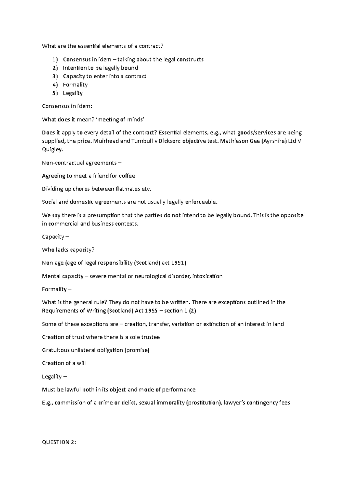 Seminar Work Contract Law What Are The Essential Elements Of A