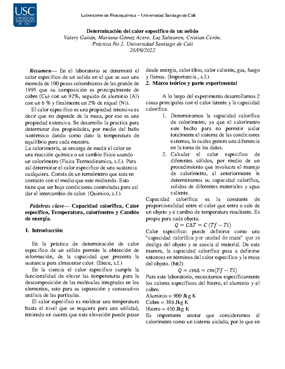 Informe 2 Fisicoquimica F Laboratorio De Fisicoquímica Universidad