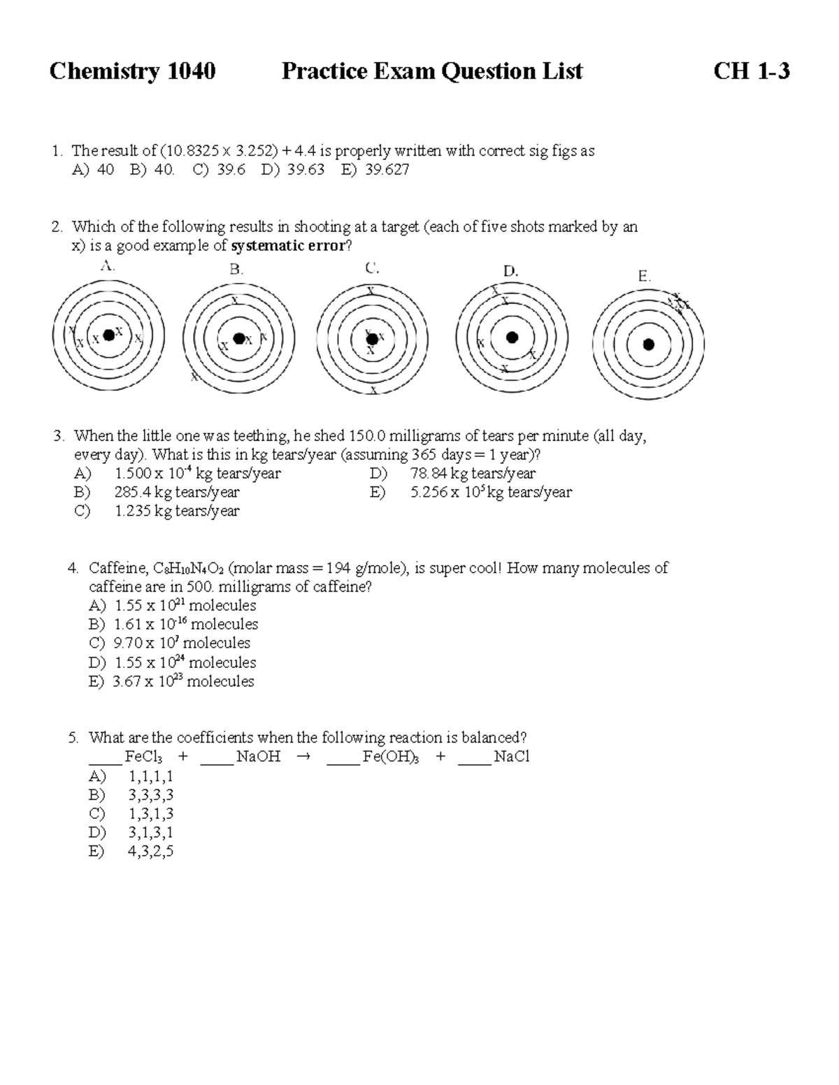 Exam+1+Practice+Review-3 - Chemistry 1040 Practice Exam Question List ...