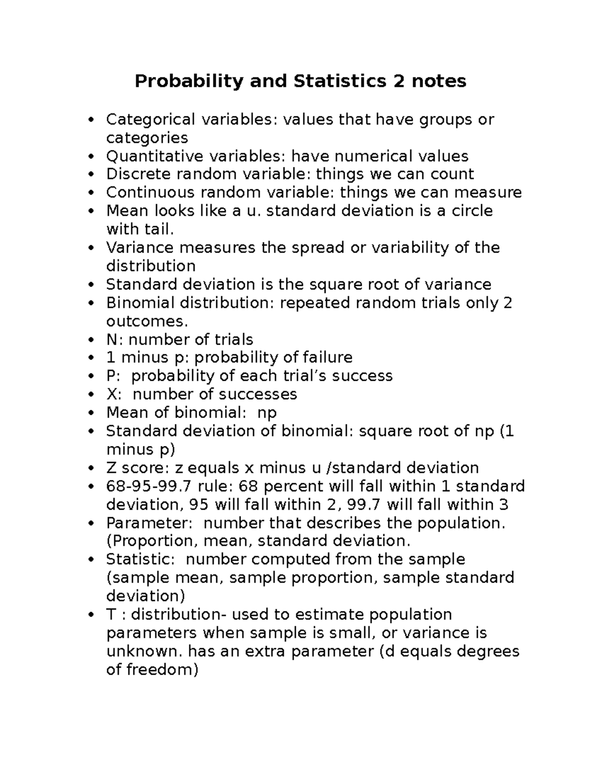 Probability and Statistics 2 notes - standard deviation is a circle ...
