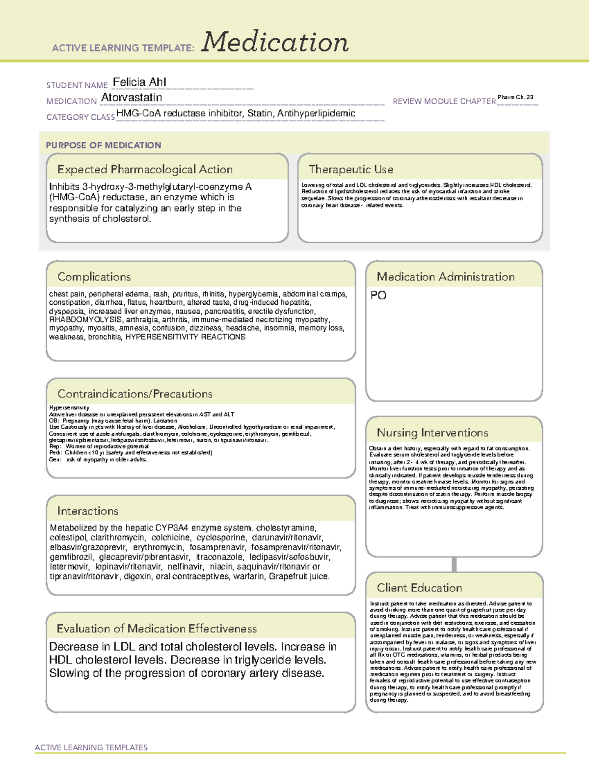 Atorvastatin - drug cards - ACTIVE LEARNING TEMPLATES Medication ...