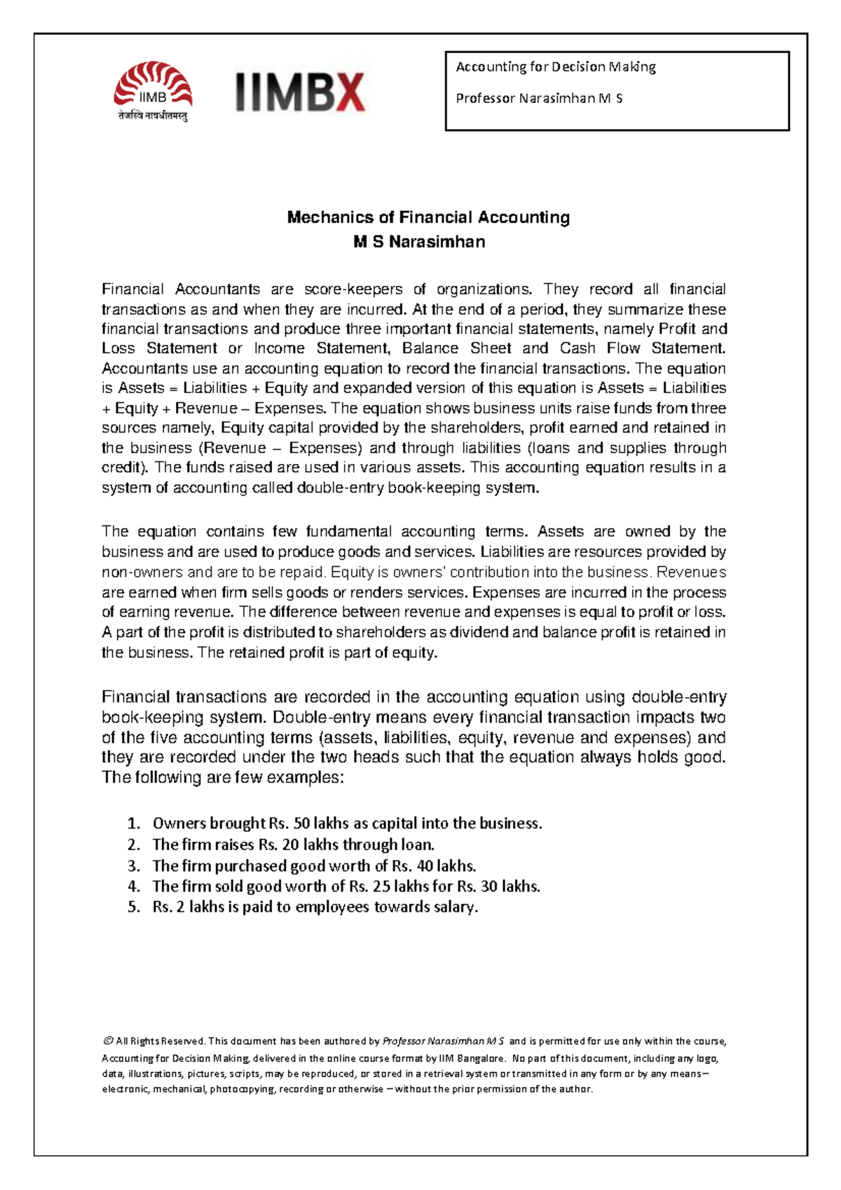 Mechanics of Financial Accounting - © All Rights Reserved. This ...