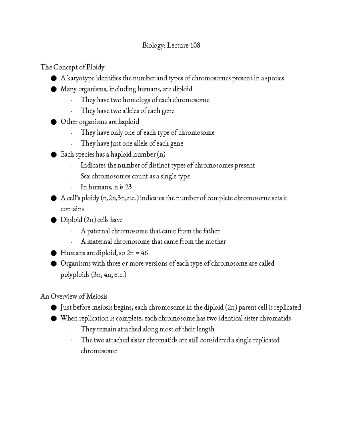 Biology Lecture 108 - Biology: Lecture 108 The Concept Of Ploidy A ...