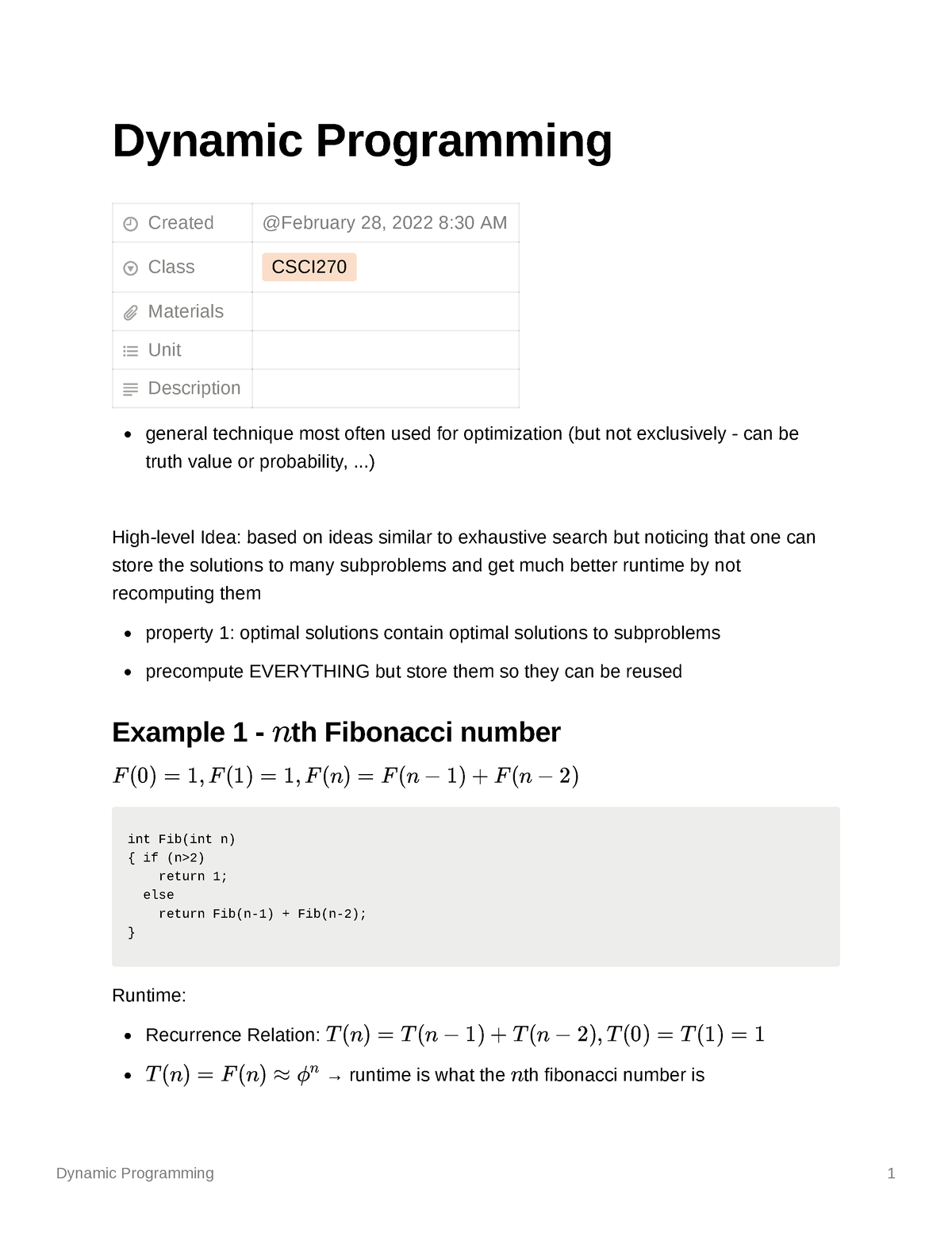 Dynamic Programming - Dynamic Programming Created Class CSCI Materials ...