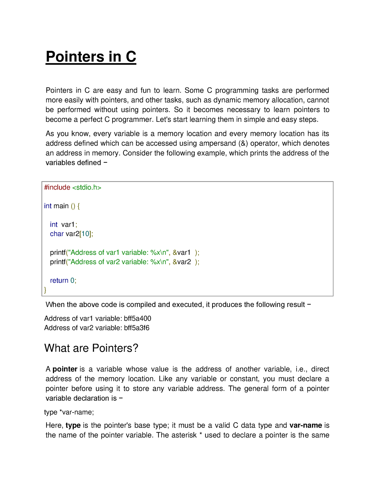 Cpointers - Useful For Bca ,bsc Students Also - Pointers In C Pointers ...