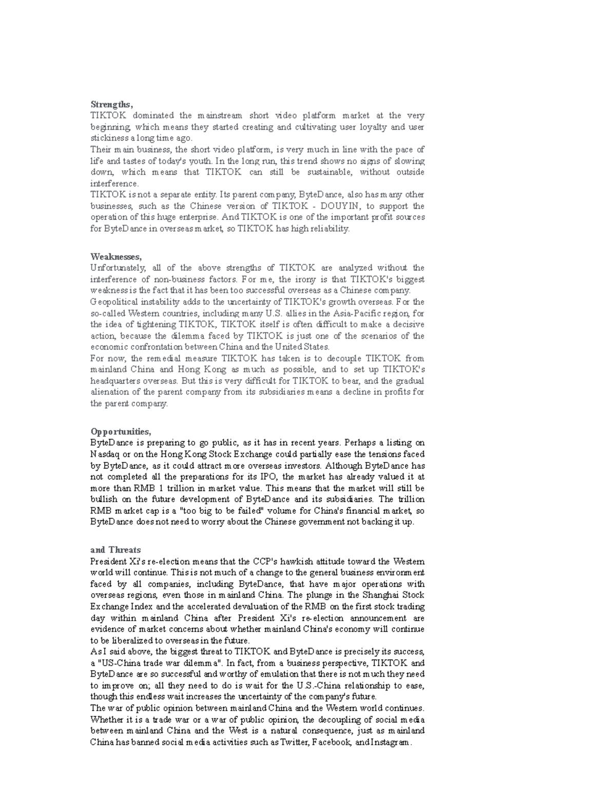 Tiktok SWOT - SWOT of Tik Tok - Strengths, TIKTOK dominated the ...