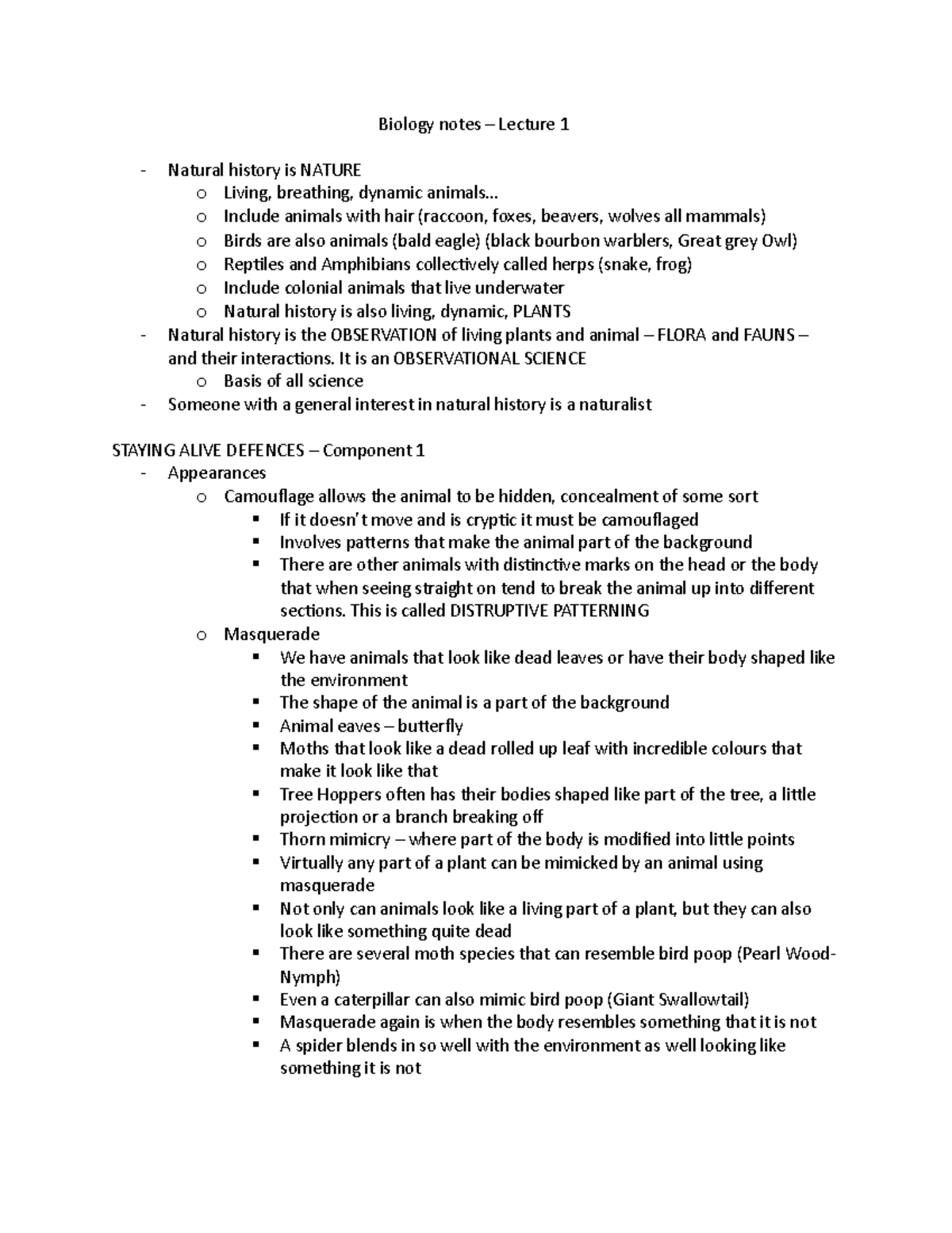 Biology lecture 1 - good bio notes - Biology notes – Lecture 1 Natural ...