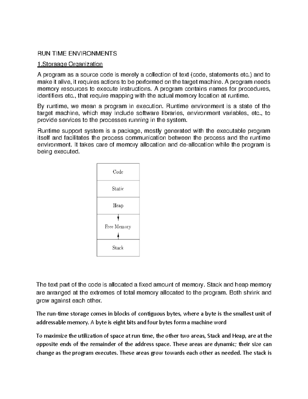 Run time environments, storage organization - RUN TIME ENVIRONMENTS 1 ...
