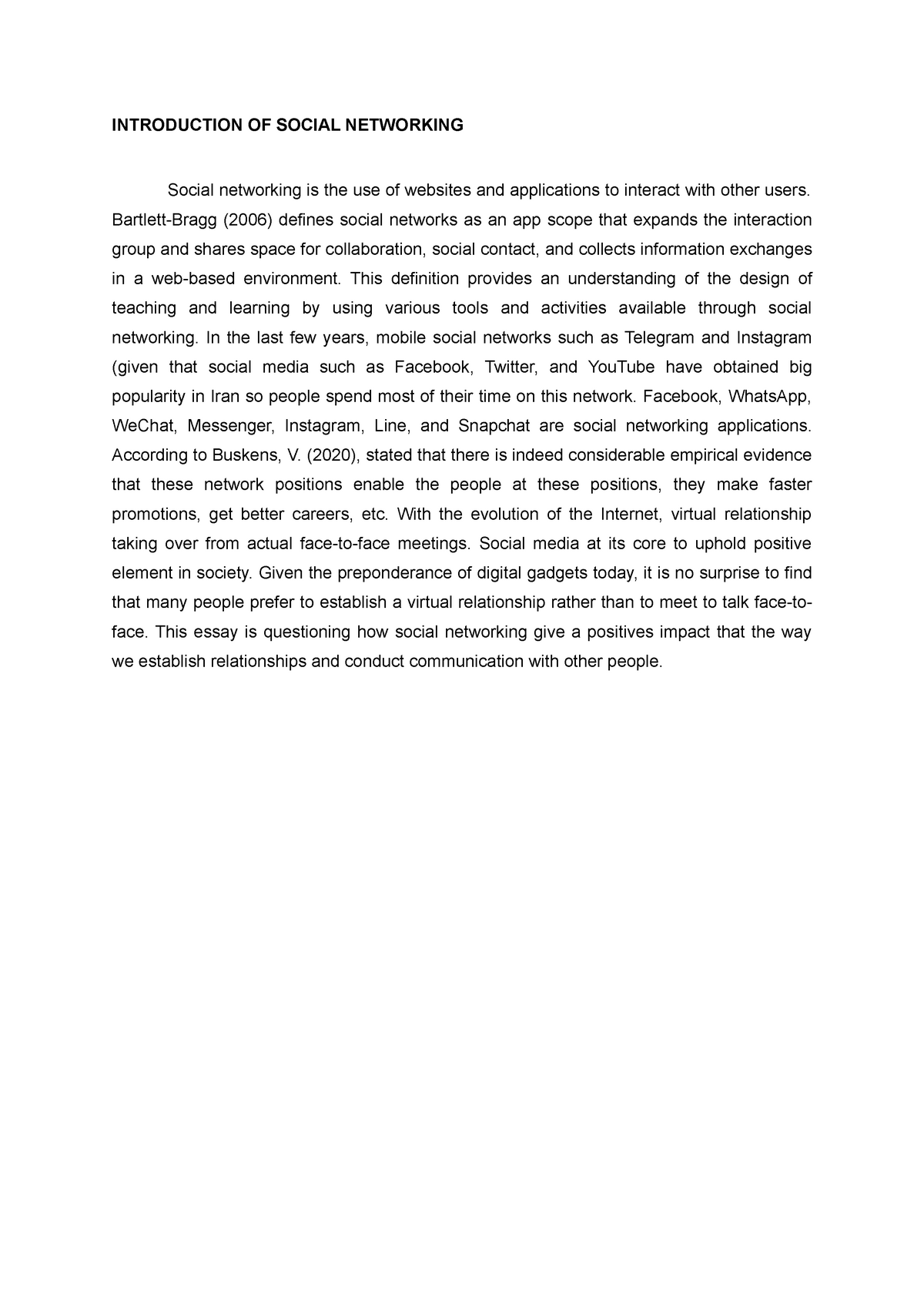 social networking essay introduction