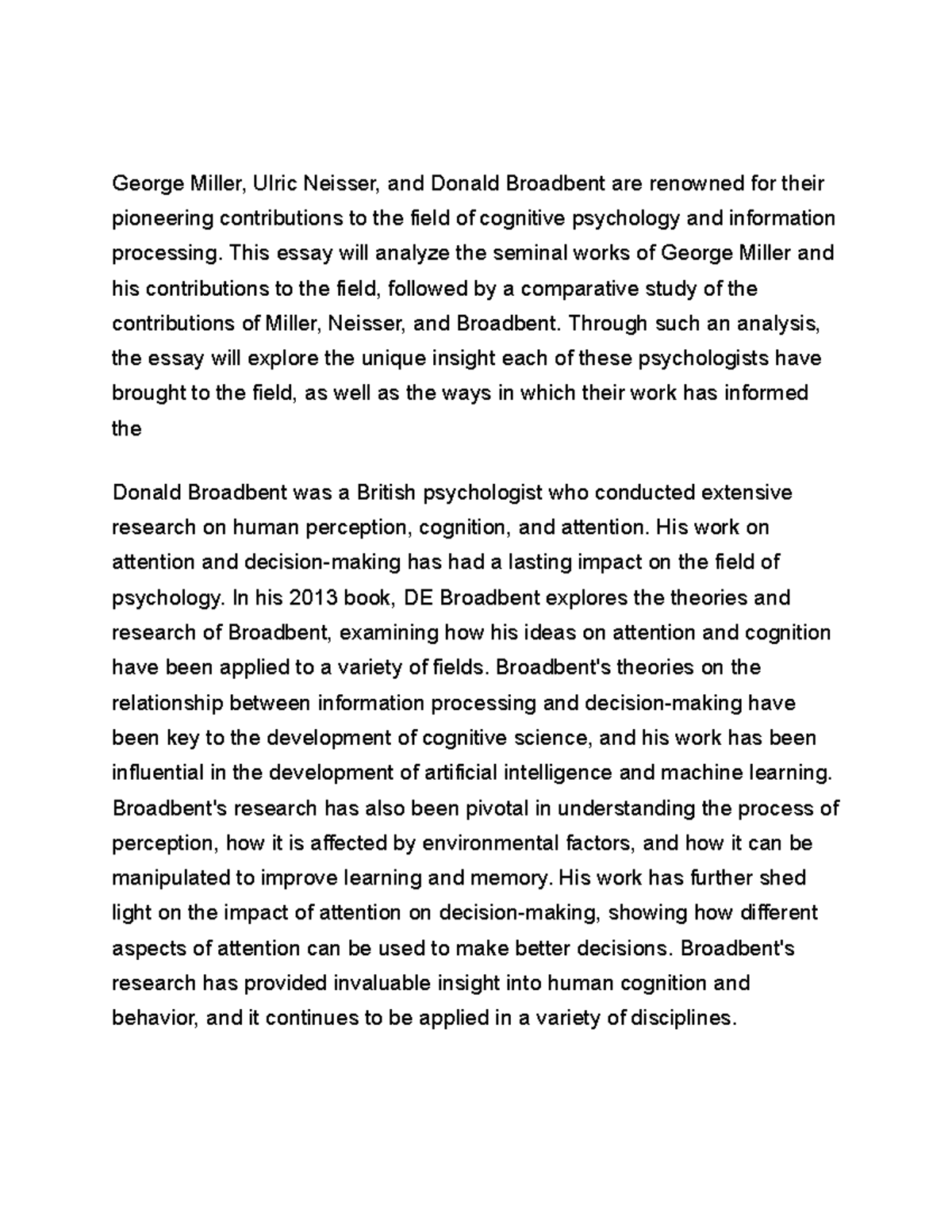Cognitive psychology and information processing george miller ulric