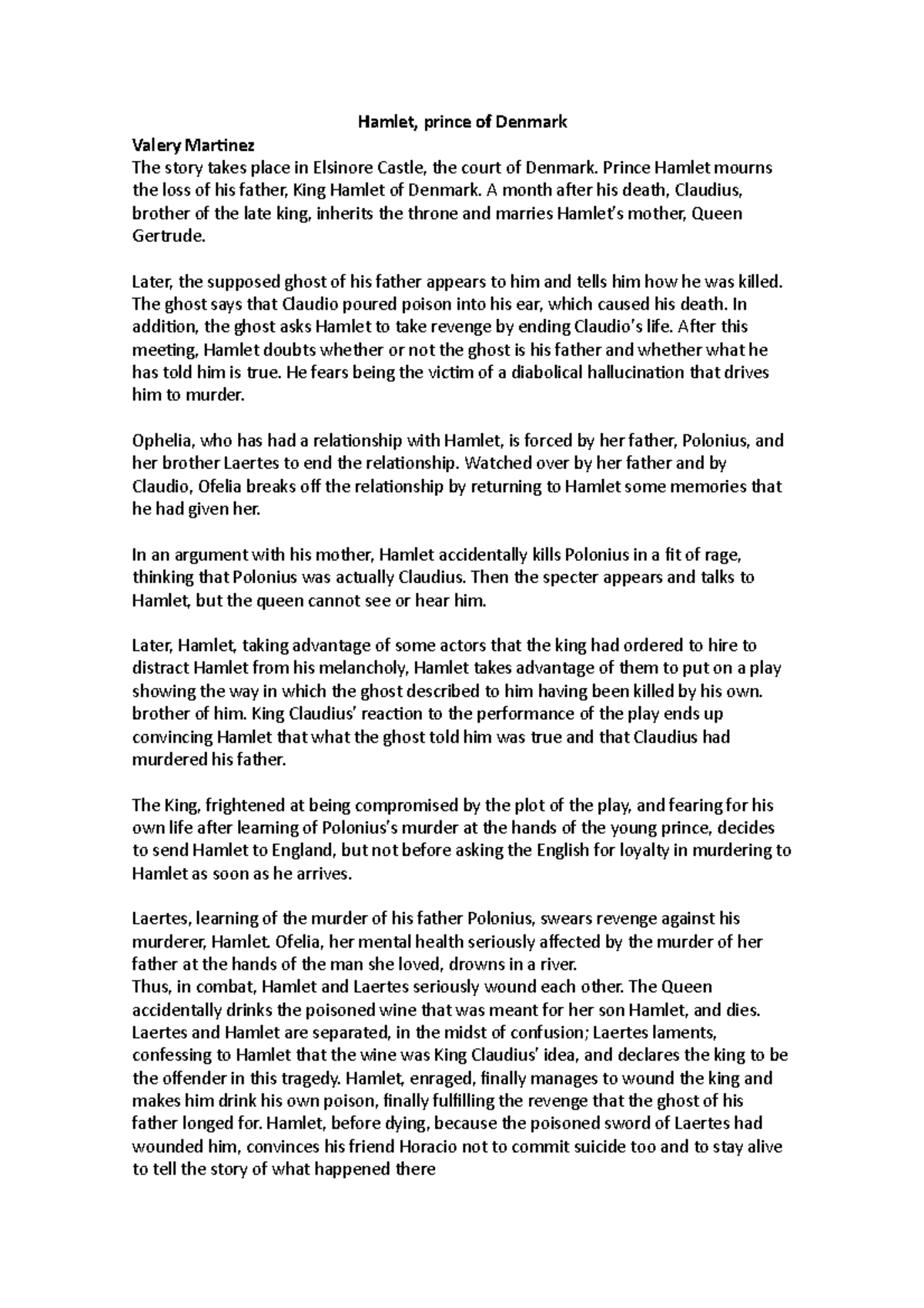 Hamlet book review and summary Hamlet, prince of Denmark Valery