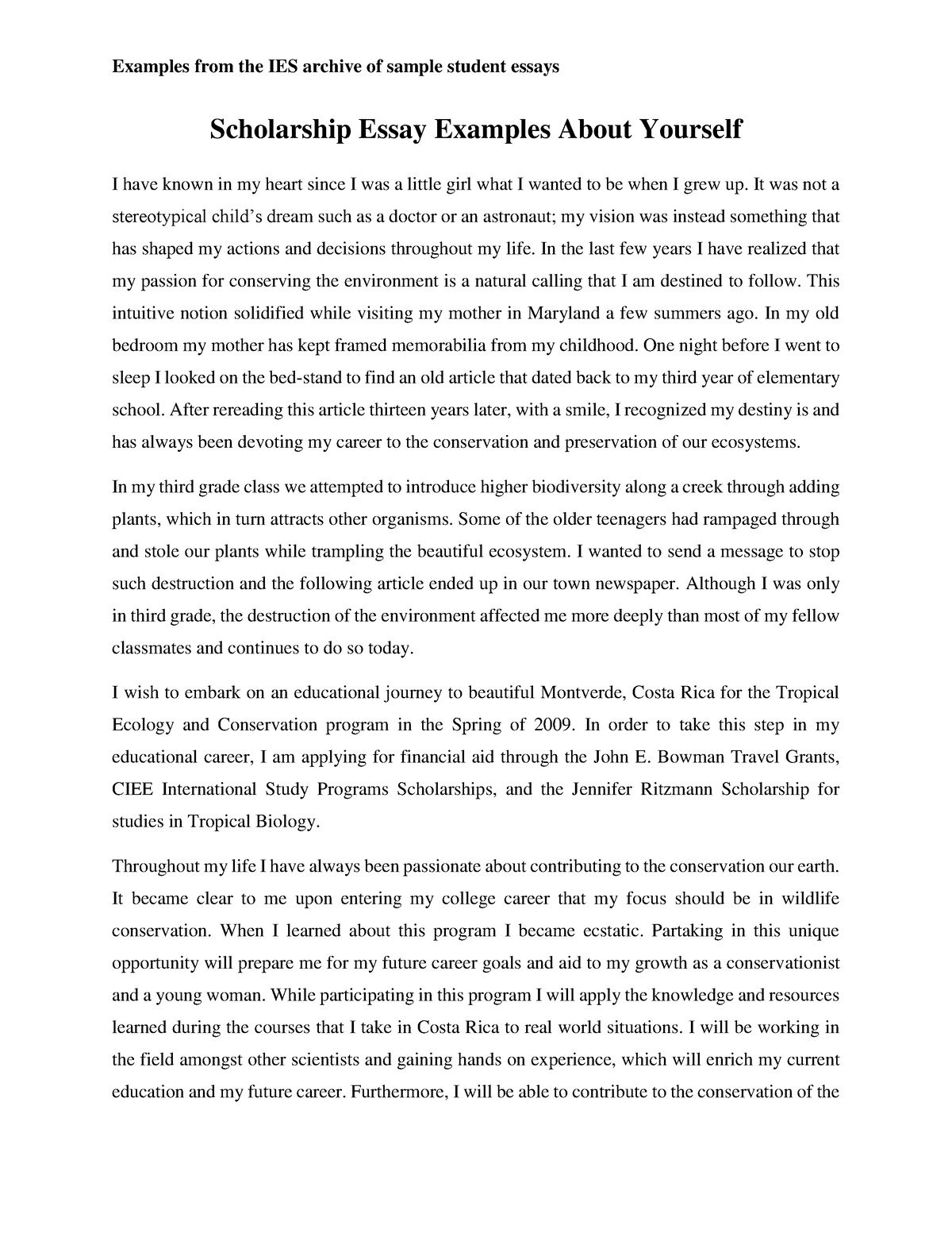 scholarship essay examples about yourself