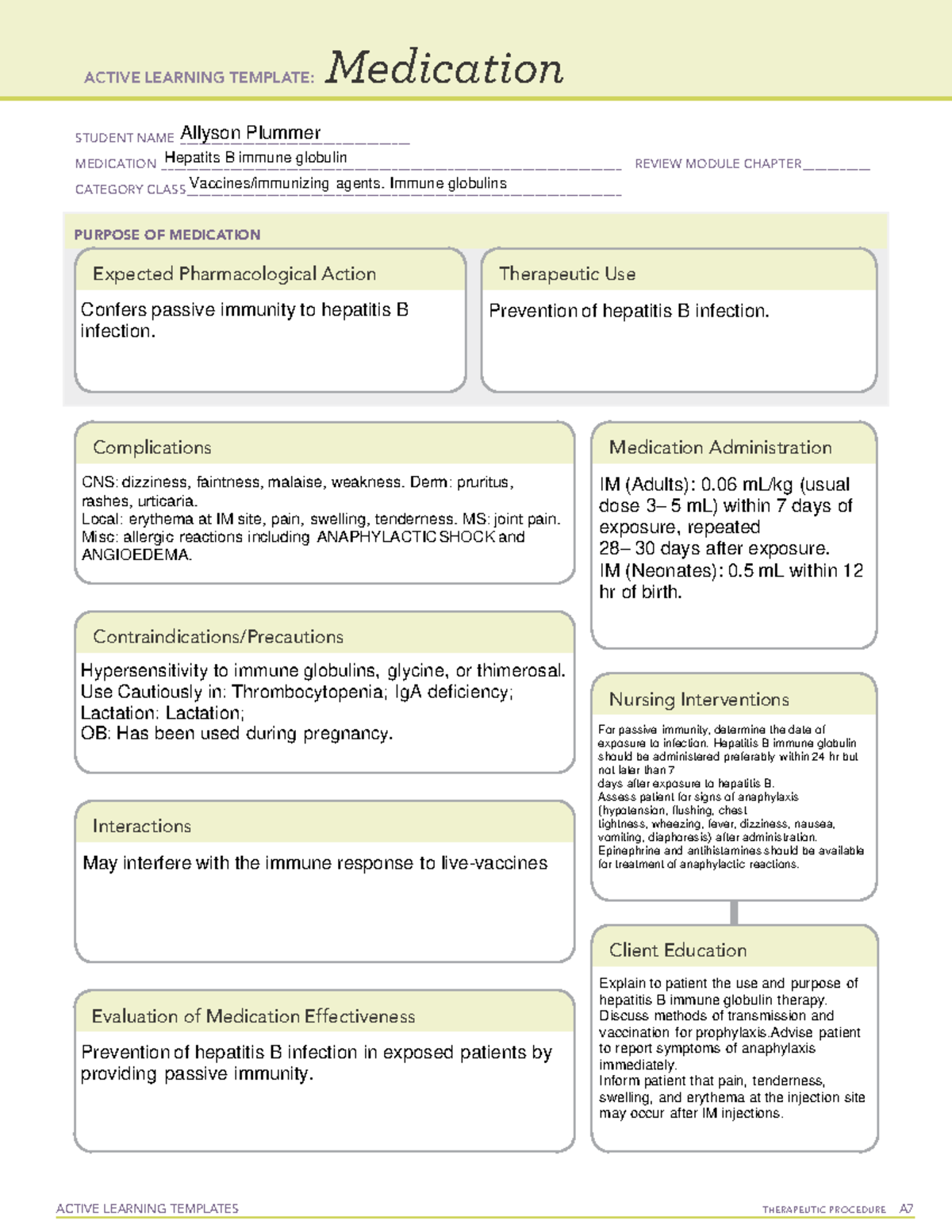Hep B Vaccine Med template ACTIVE LEARNING TEMPLATES TherapeuTic