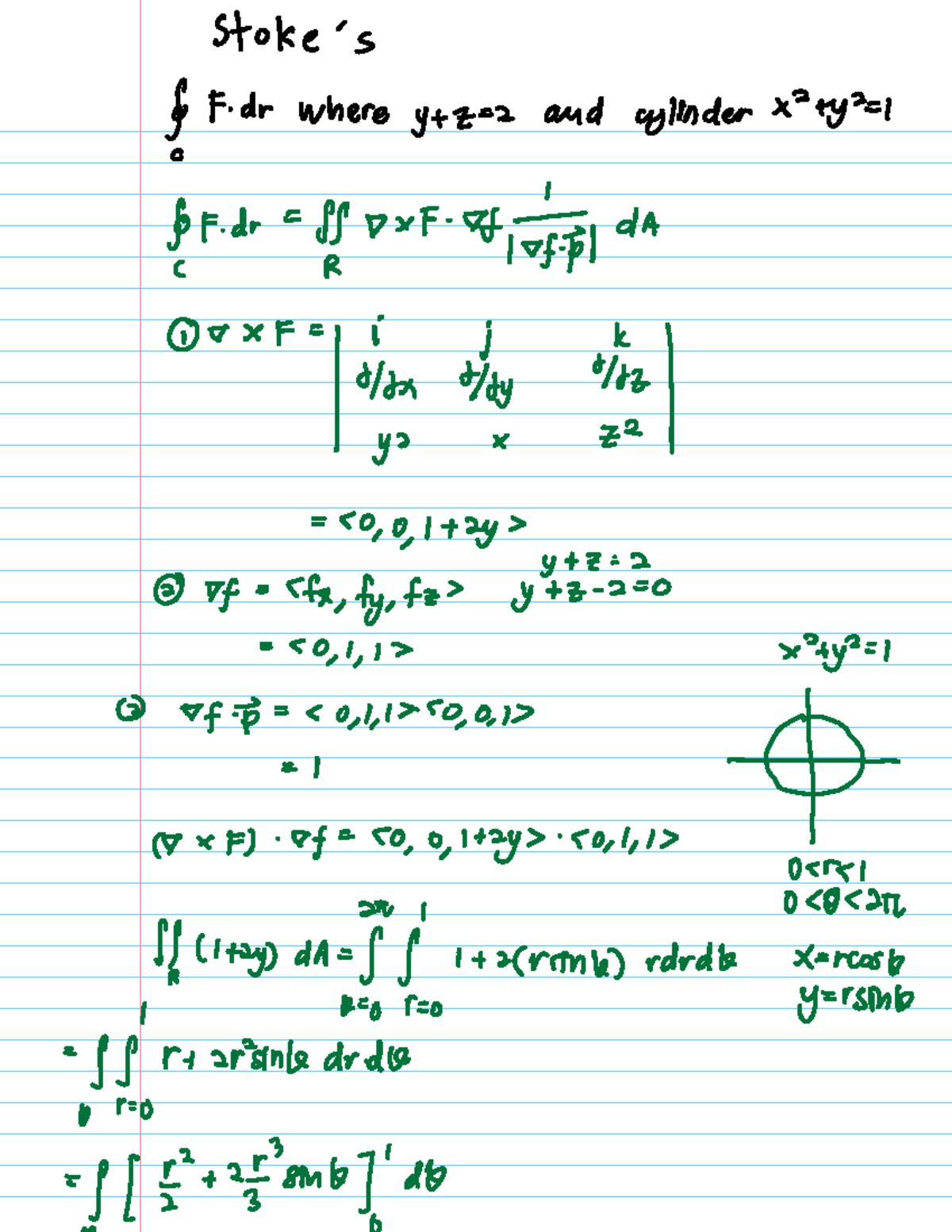 MATH 1320: Surface Integral Practices (1) - Stoke's F dr where y z 2 ...
