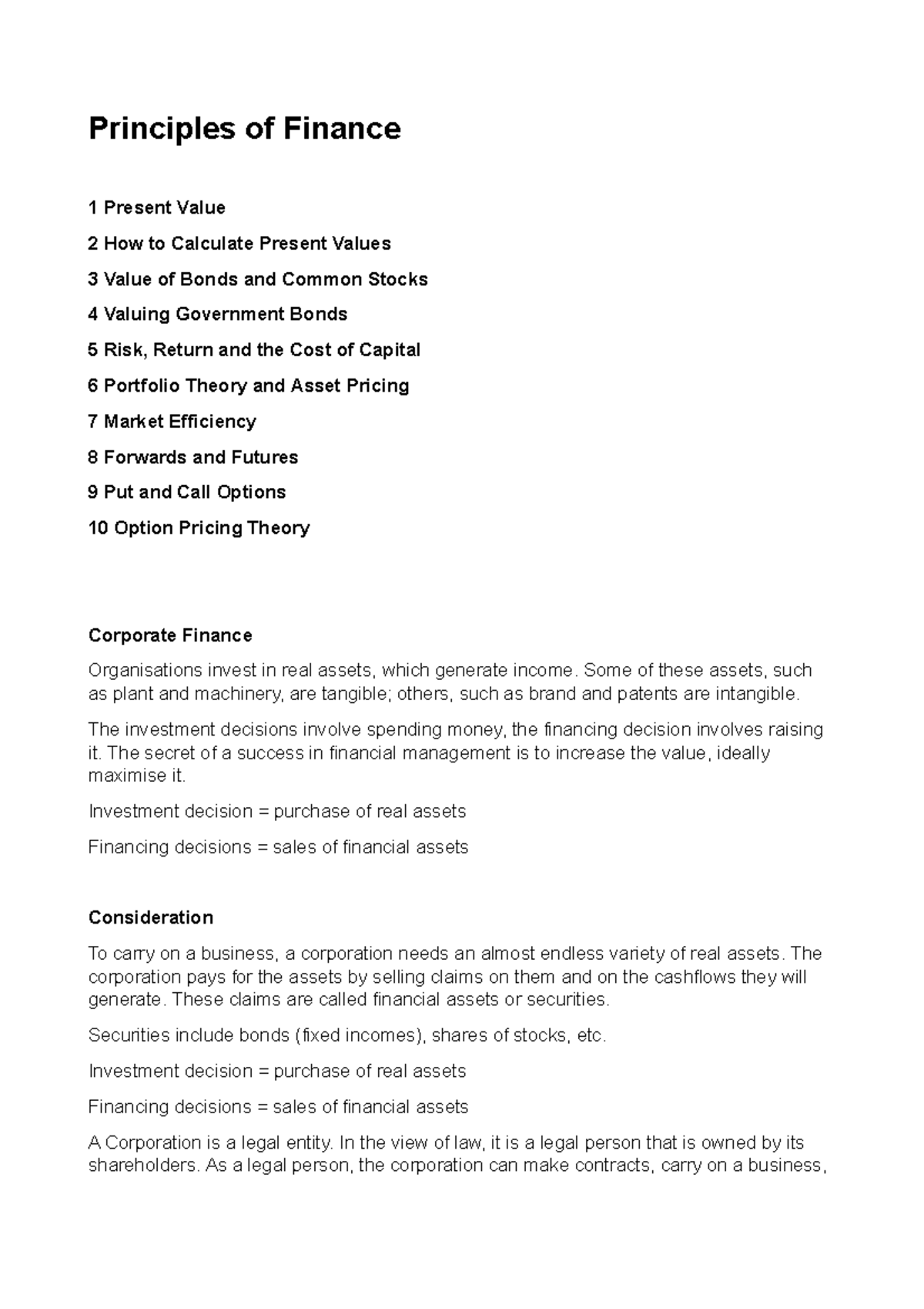 Principles OF Finance - Lecture Notes 1-10 - Principles Of Finance 1 ...