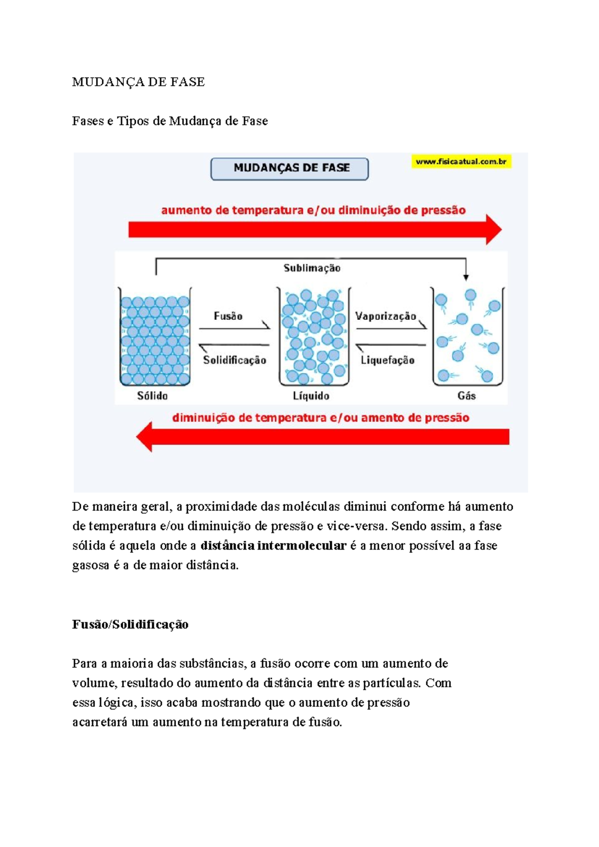 Mudanças de fase - MUDANÇA DE FASE Fases e Tipos de Mudança de Fase De ...