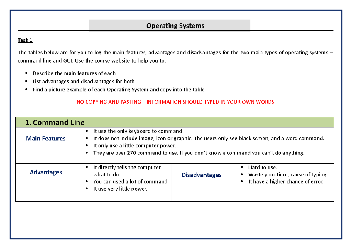 Operating systems task sheet - Operating Systems Task 1 The tables ...