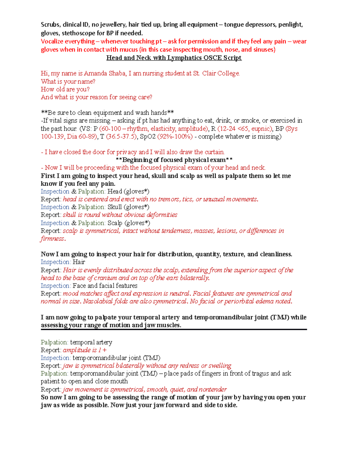 Head and Neck with lymphatics OSCE script - Scrubs, clinical ID, no ...
