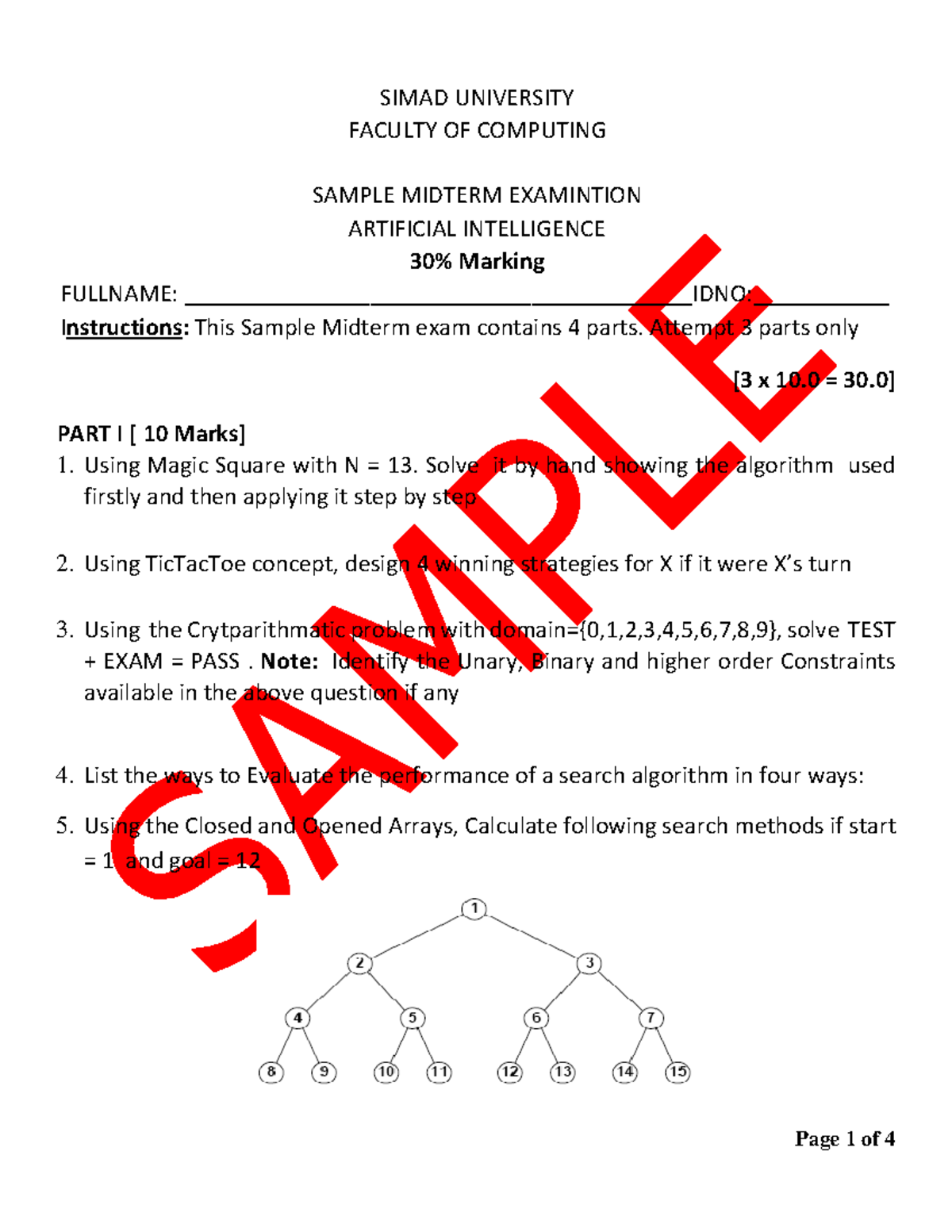 AI - take mine - SIMAD UNIVERSITY FACULTY OF COMPUTING SAMPLE MIDTERM ...
