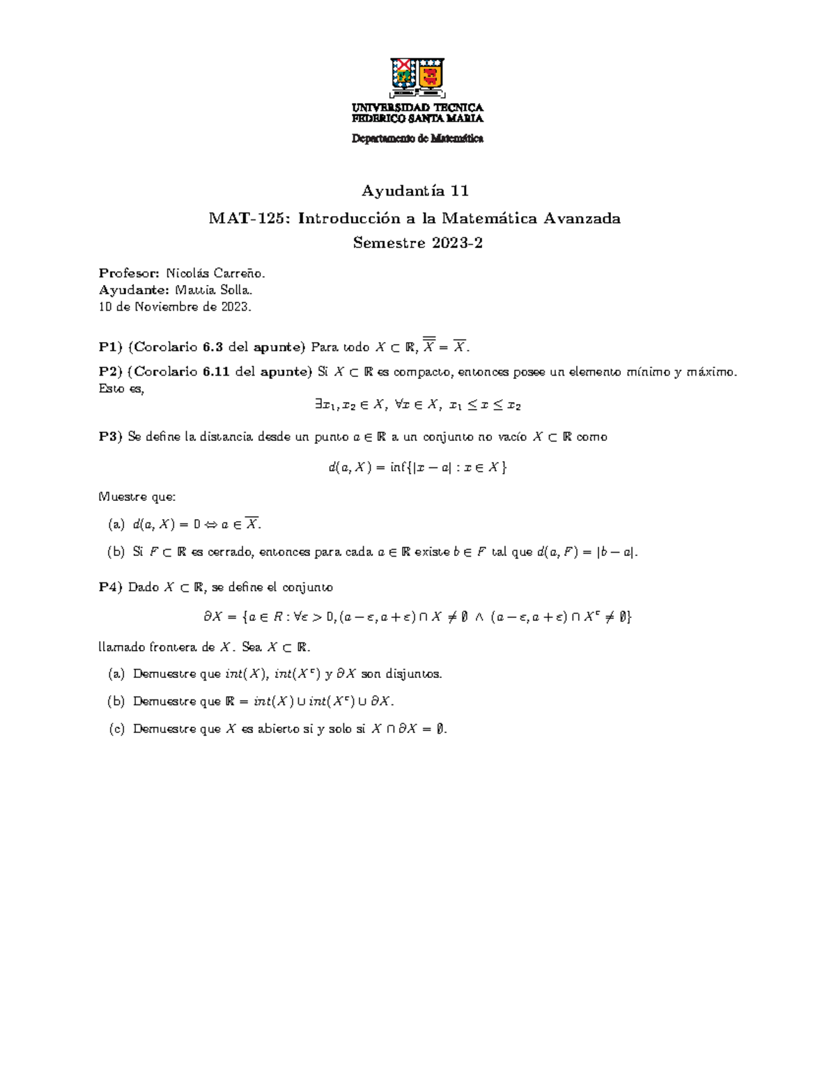 Ayudantia 11 MAT125 - Ayudant ́ıa 11 MAT-125: Introducci ́on A La Matem ...