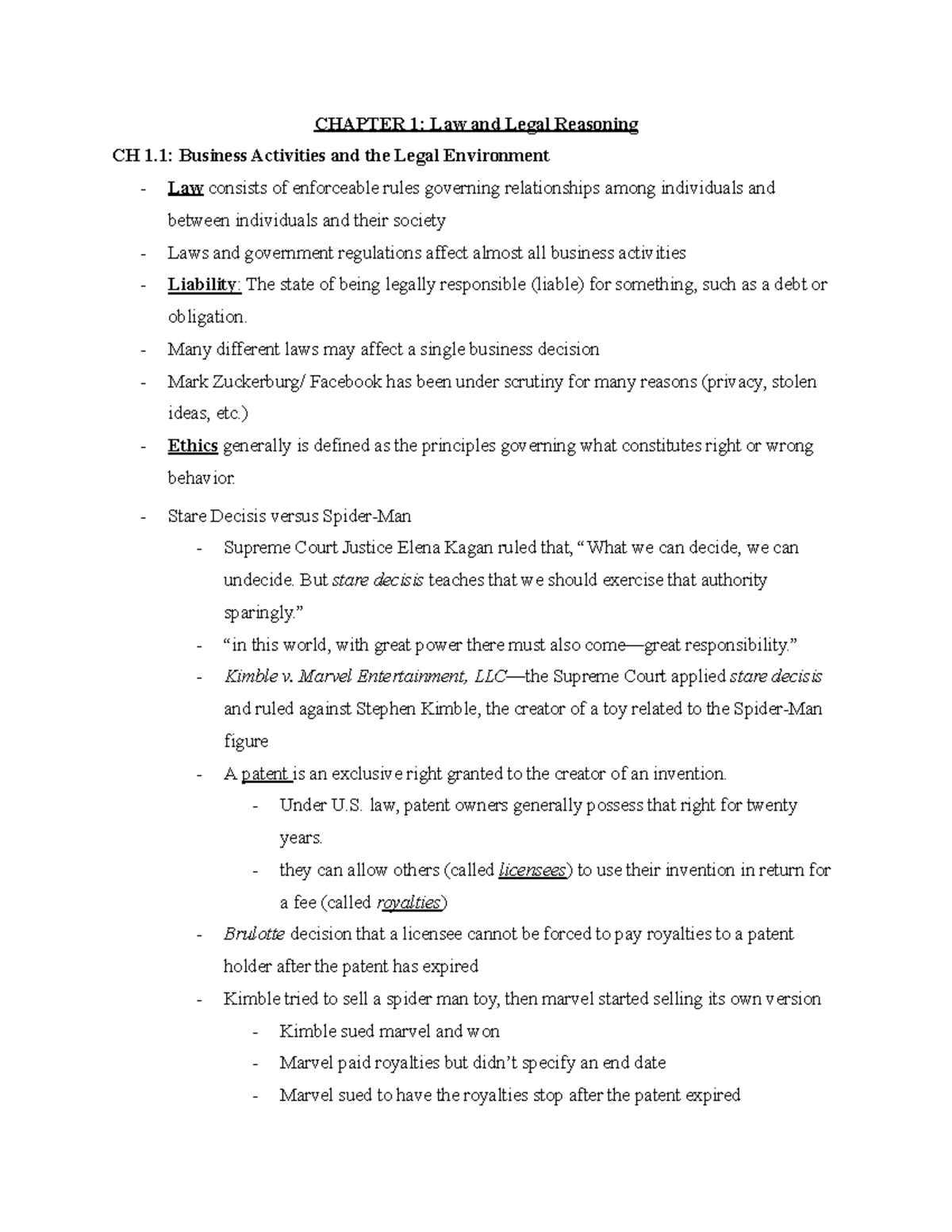 BULW 301 exam 1 notes (1,4,5) - CHAPTER 1: Law and Legal Reasoning CH 1 ...