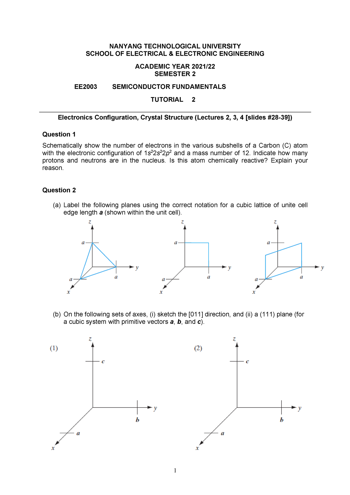 EE2003 Part 1 Tutorial 2-5 Question Set - NANYANG TECHNOLOGICAL ...