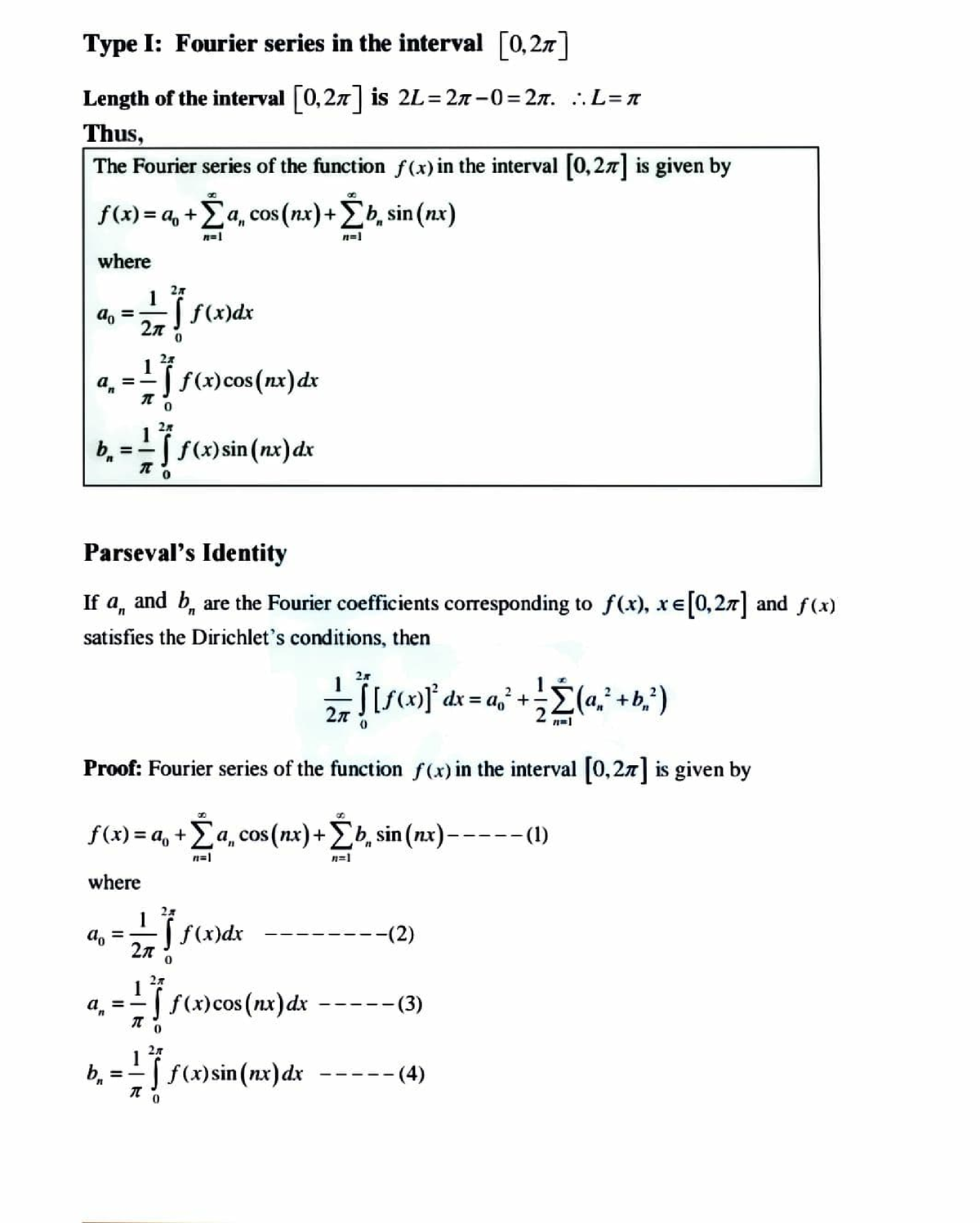 Fourier Series (0 ,2pi) - Type I: Fourier Series In The Interval [0,27] Length Of The Interval 0 ...